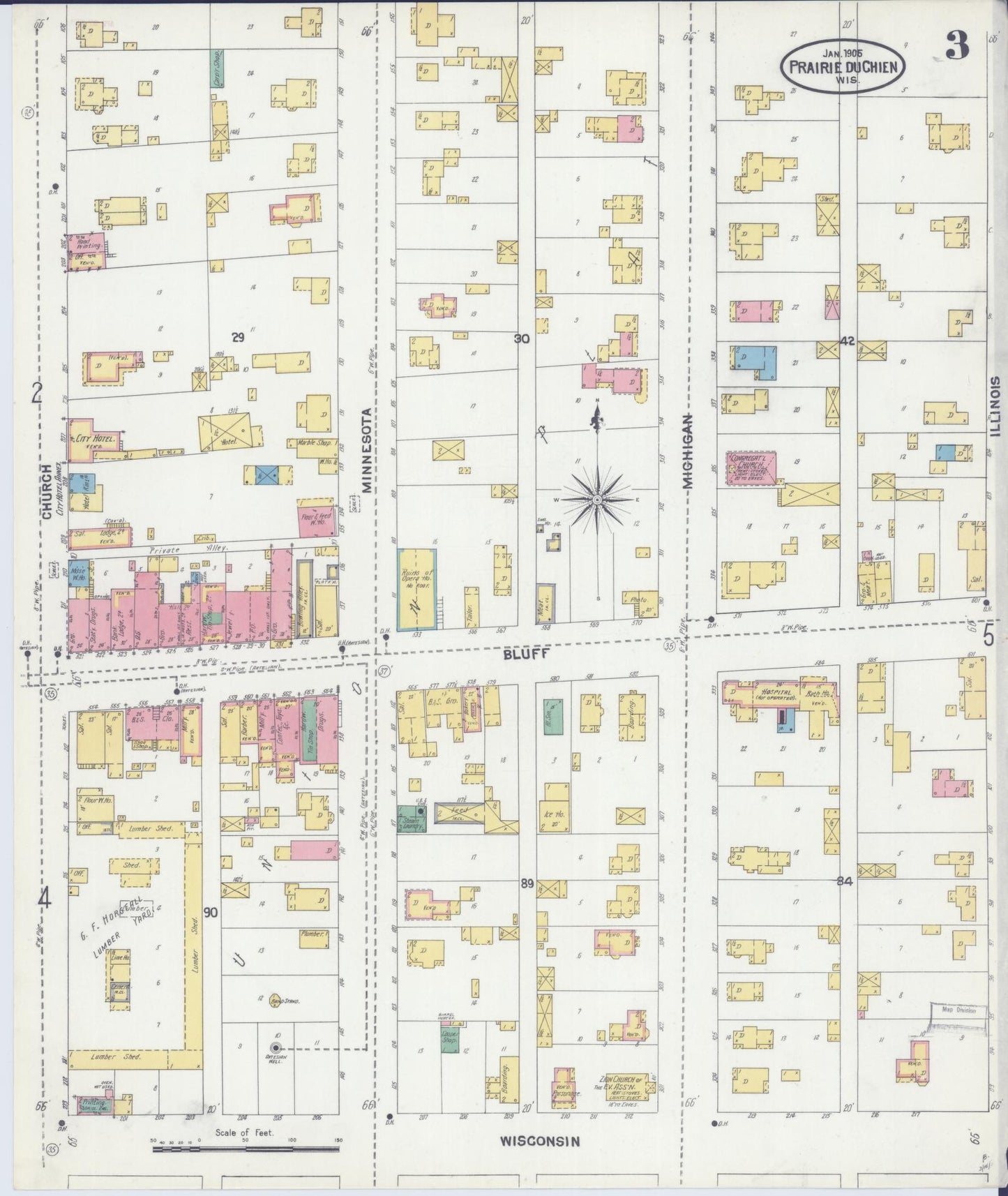 Sanborn Fire Insurance Map from Prairie du Chien, Crawford County, Wisconsin (1905), Sheet #0003 - Historic Sanborn Fire Insurance Map Print, vintage old map wall art, antique decor, genealogy gift, Wisconsin Wisconsin map