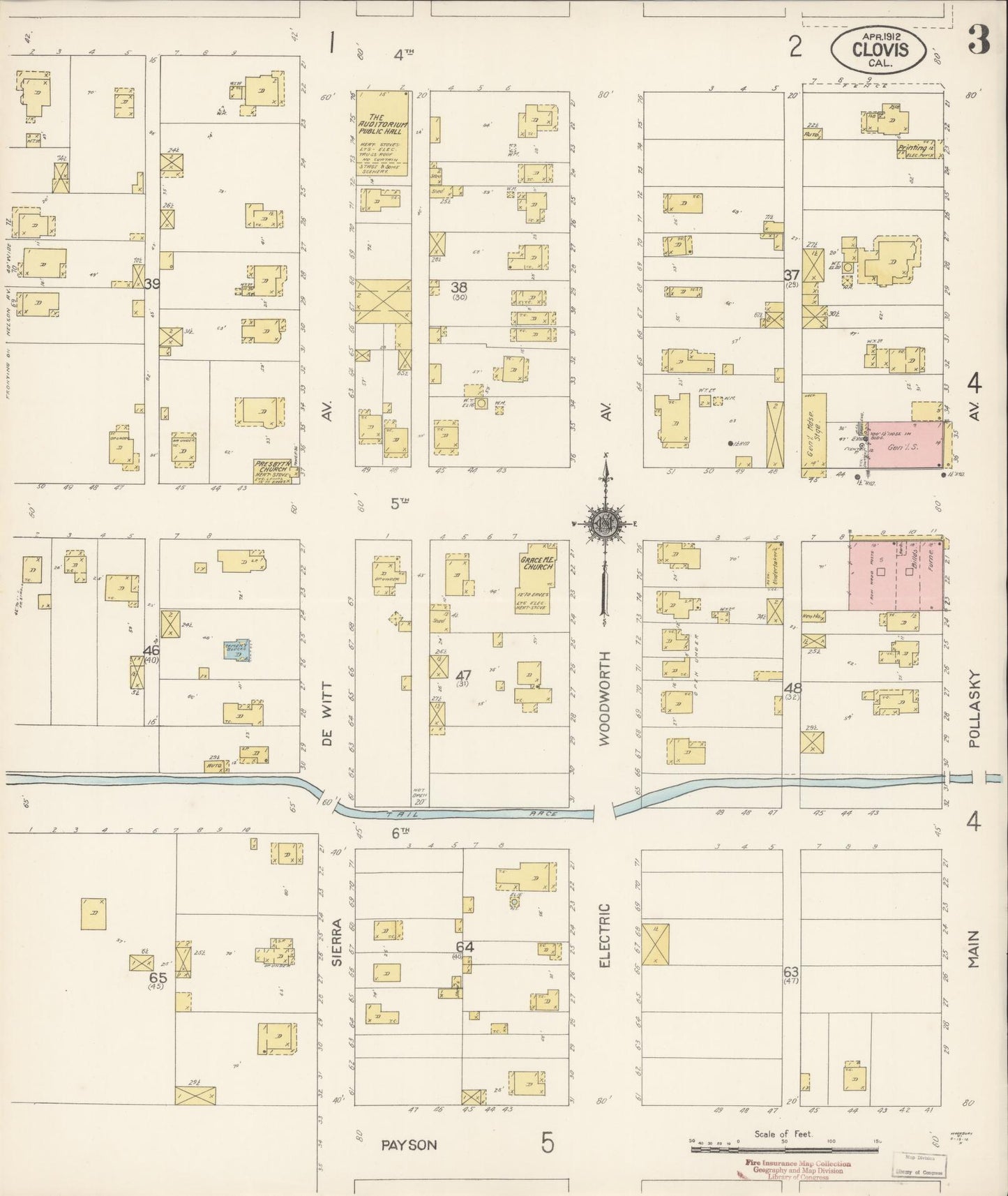 Sanborn Fire Insurance Map from Clovis, Fresno County, California (1912), Sheet #0003 - Historic Sanborn Fire Insurance Map Print, vintage old map wall art, antique decor, genealogy gift, California California map
