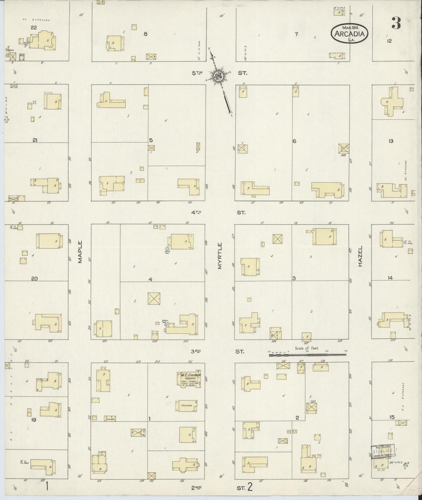Sanborn Fire Insurance Map from Arcadia, Bienville Parish, Louisiana (1914), Sheet #0003 - Historic Sanborn Fire Insurance Map Print, vintage old map wall art, antique decor, genealogy gift, Louisiana Louisiana map