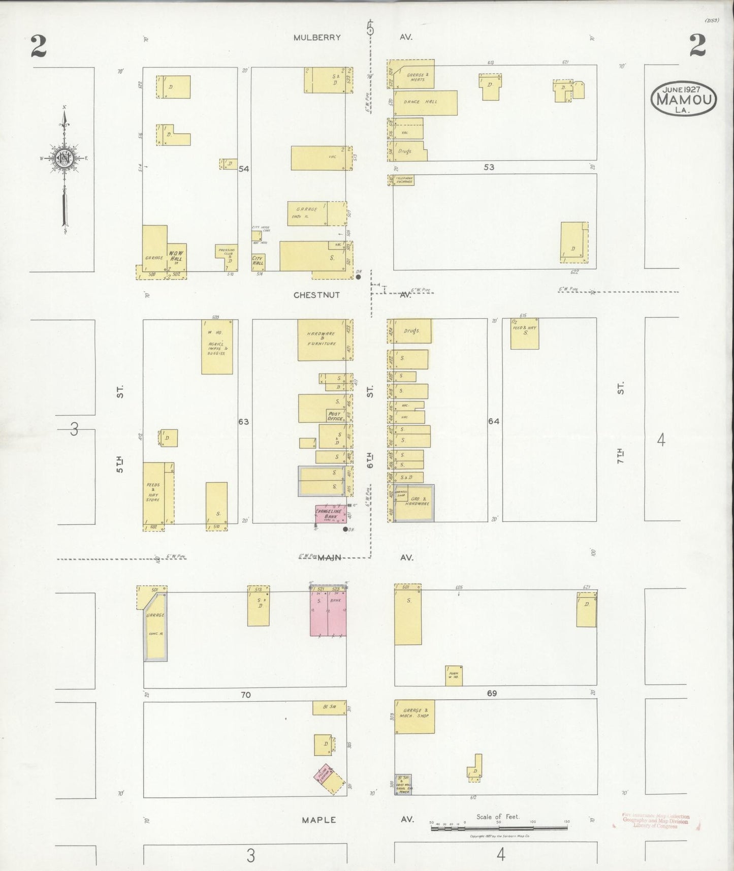 Sanborn Fire Insurance Map from Mamou, Evangeline Parish, Louisiana (1927), Sheet #0002 - Historic Sanborn Fire Insurance Map Print, vintage old map wall art, antique decor, genealogy gift, Louisiana Louisiana map