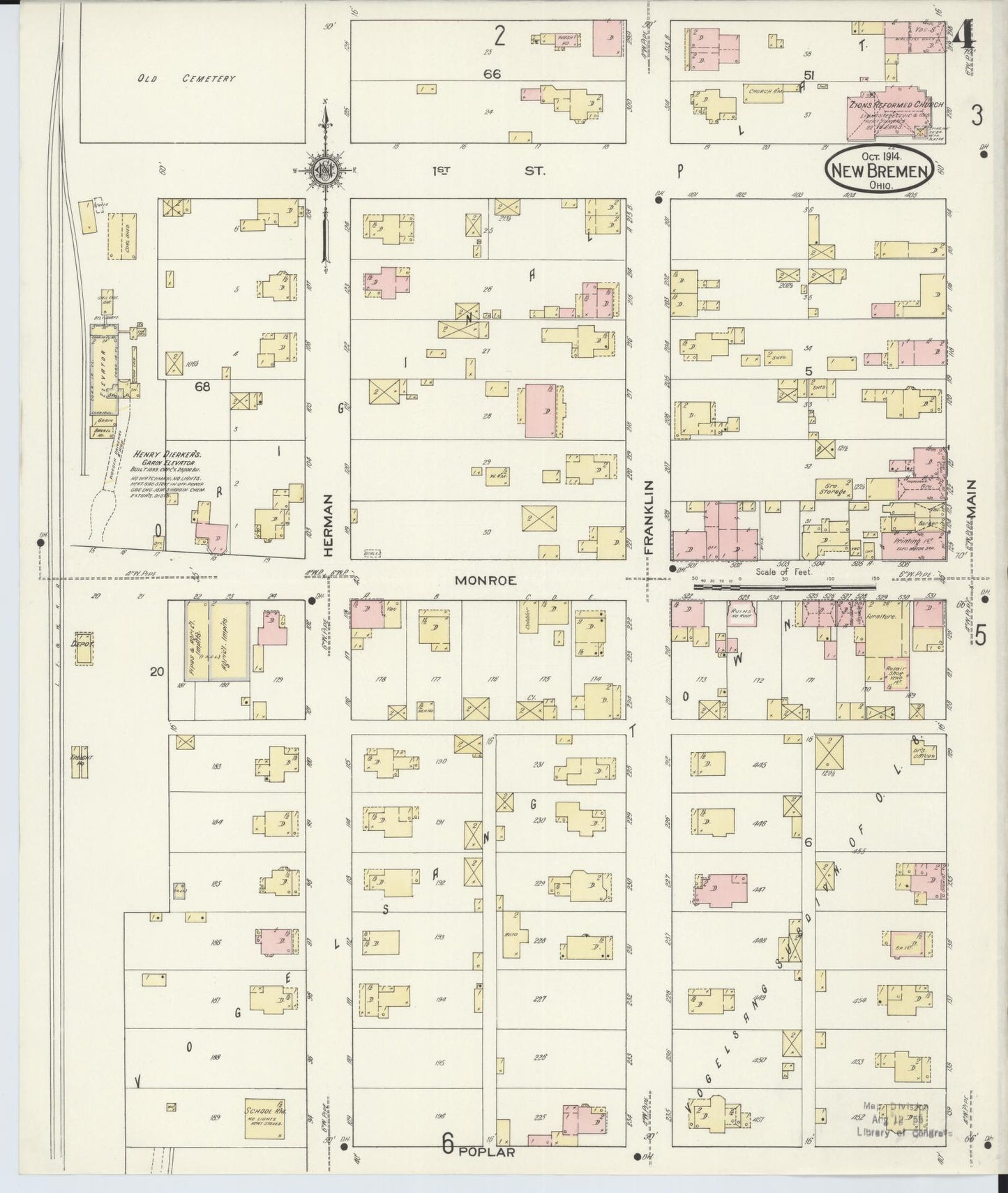 Sanborn Fire Insurance Map from New Bremen, Auglaize County, Ohio (1914), Sheet #0004 - Historic Sanborn Fire Insurance Map Print, vintage old map wall art, antique decor, genealogy gift, Ohio Ohio map