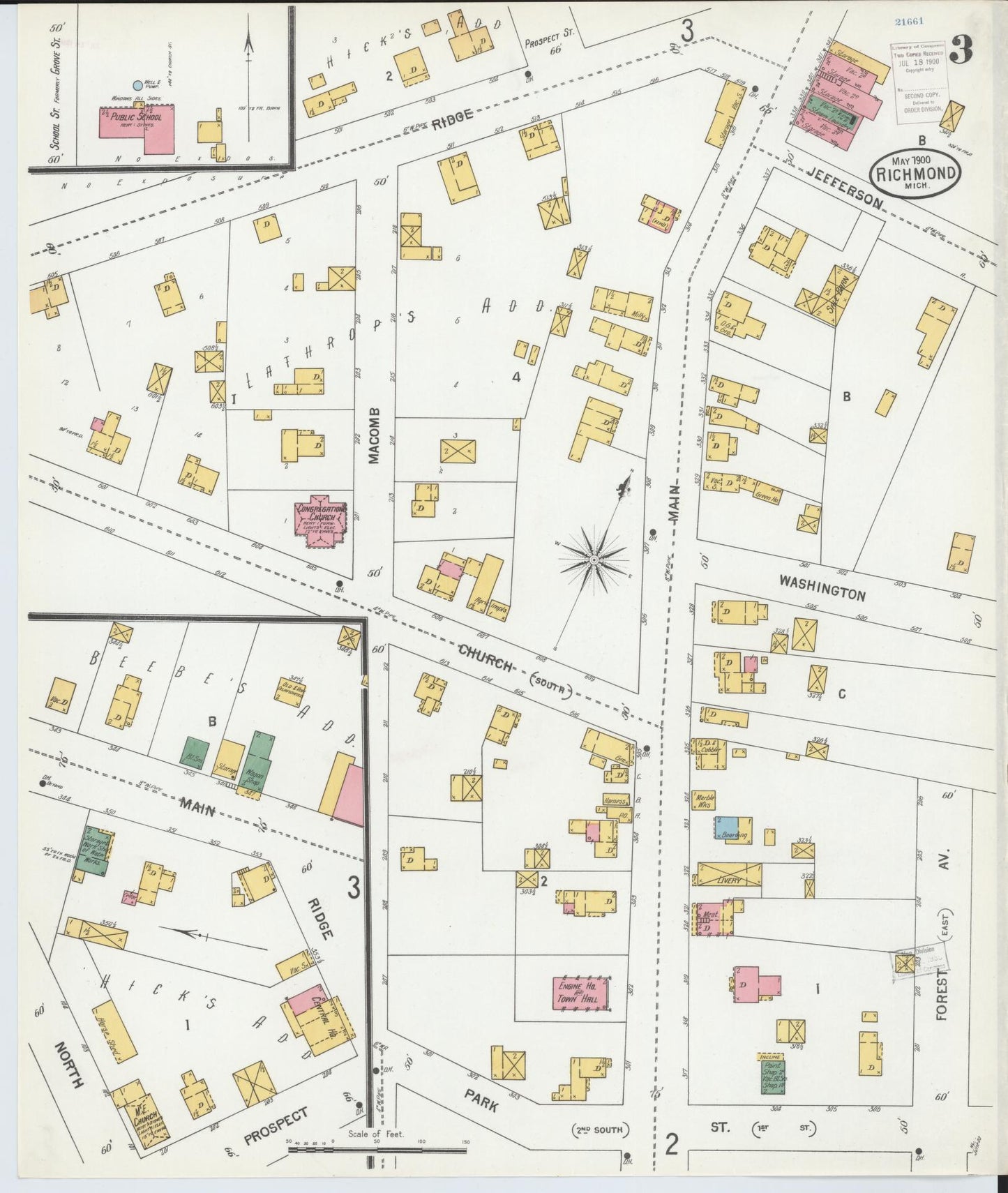 Sanborn Fire Insurance Map from Richmond, Macomb County, Michigan (1900), Sheet #0003 - Complete Map Set gallery image, historic Sanborn map, vintage wall art, Michigan Michigan