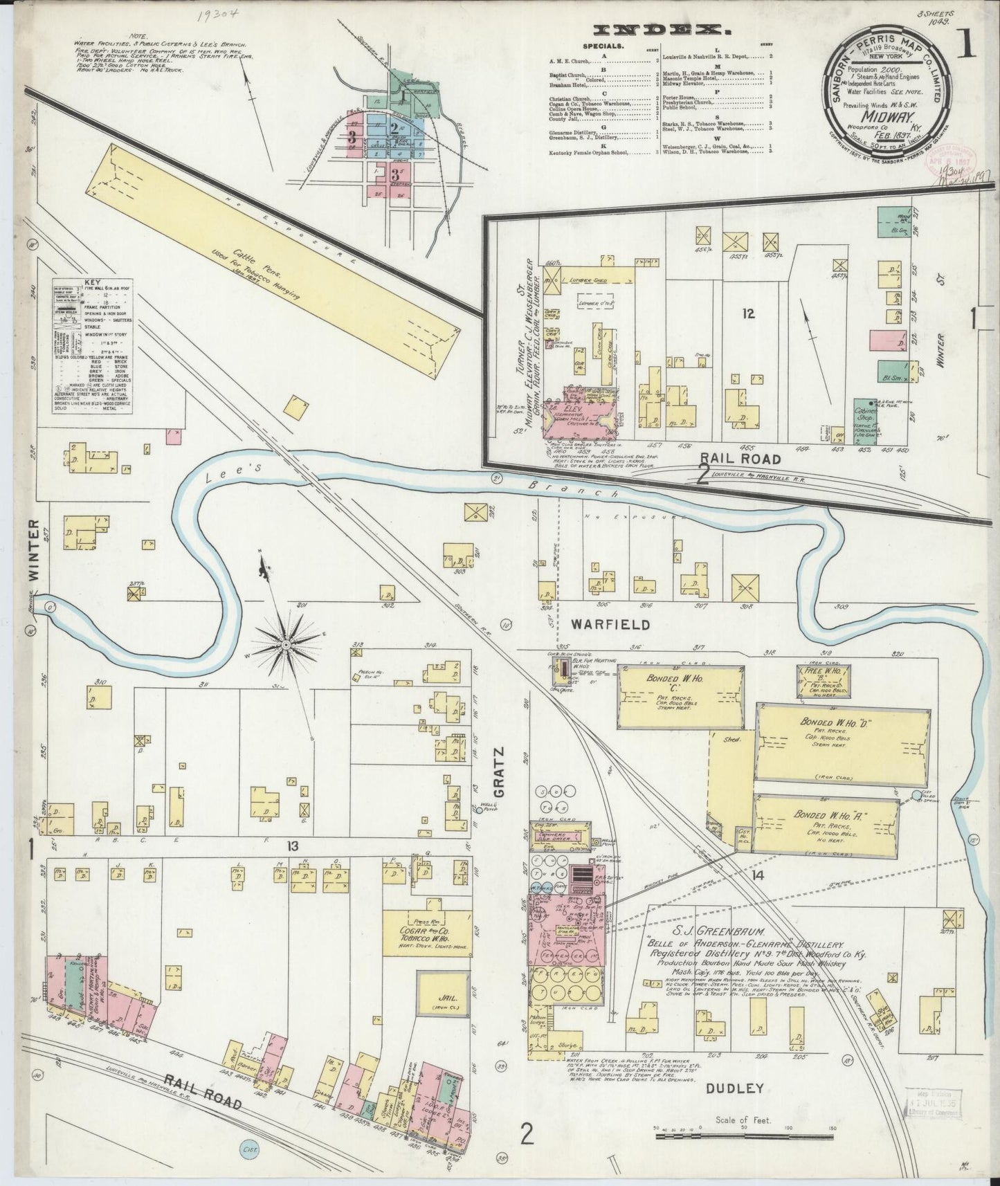 Sanborn Fire Insurance Map from Midway, Woodford County, Kentucky. (1897) – Historic Sanborn Fire Insurance Map Print