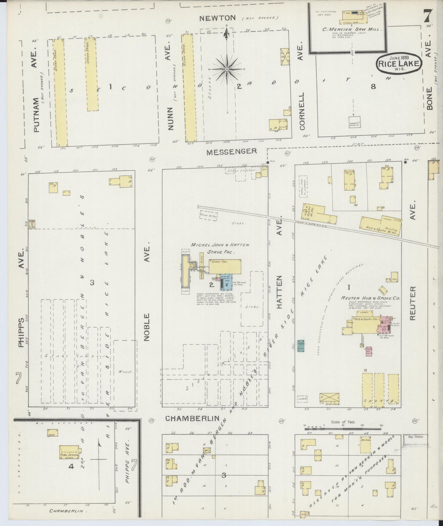 Sanborn Fire Insurance Map from Rice Lake, Barron County, Wisconsin (1893), Sheet #0007 - Historic Sanborn Fire Insurance Map Print, vintage old map wall art, antique decor, genealogy gift, Wisconsin Wisconsin map