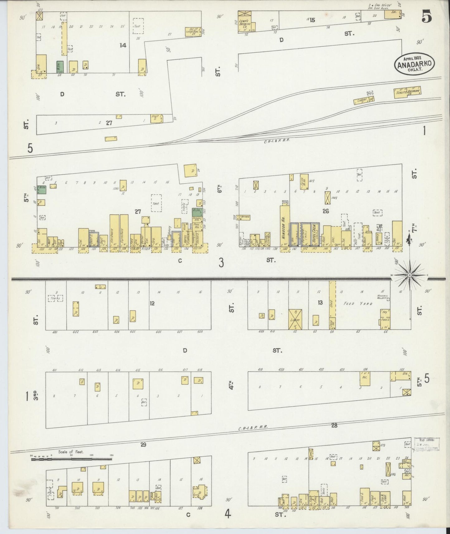 Sanborn Fire Insurance Map from Anadarko, Caddo County, Oklahoma (1902), Sheet #0005 - Historic Sanborn Fire Insurance Map Print, vintage old map wall art, antique decor, genealogy gift, Oklahoma Oklahoma map