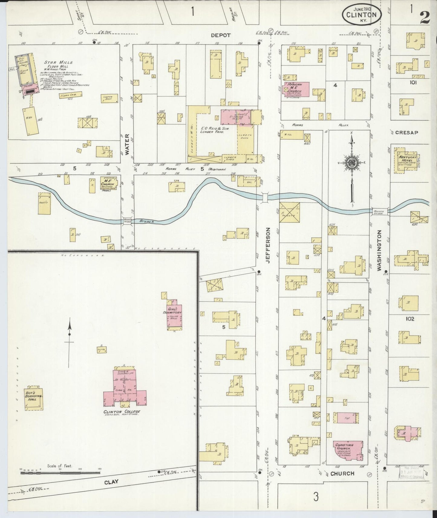 Sanborn Fire Insurance Map from Clinton, Hickman County, Kentucky (1910), Sheet #0002 - Historic Sanborn Fire Insurance Map Print, vintage old map wall art, antique decor, genealogy gift, Kentucky Kentucky map