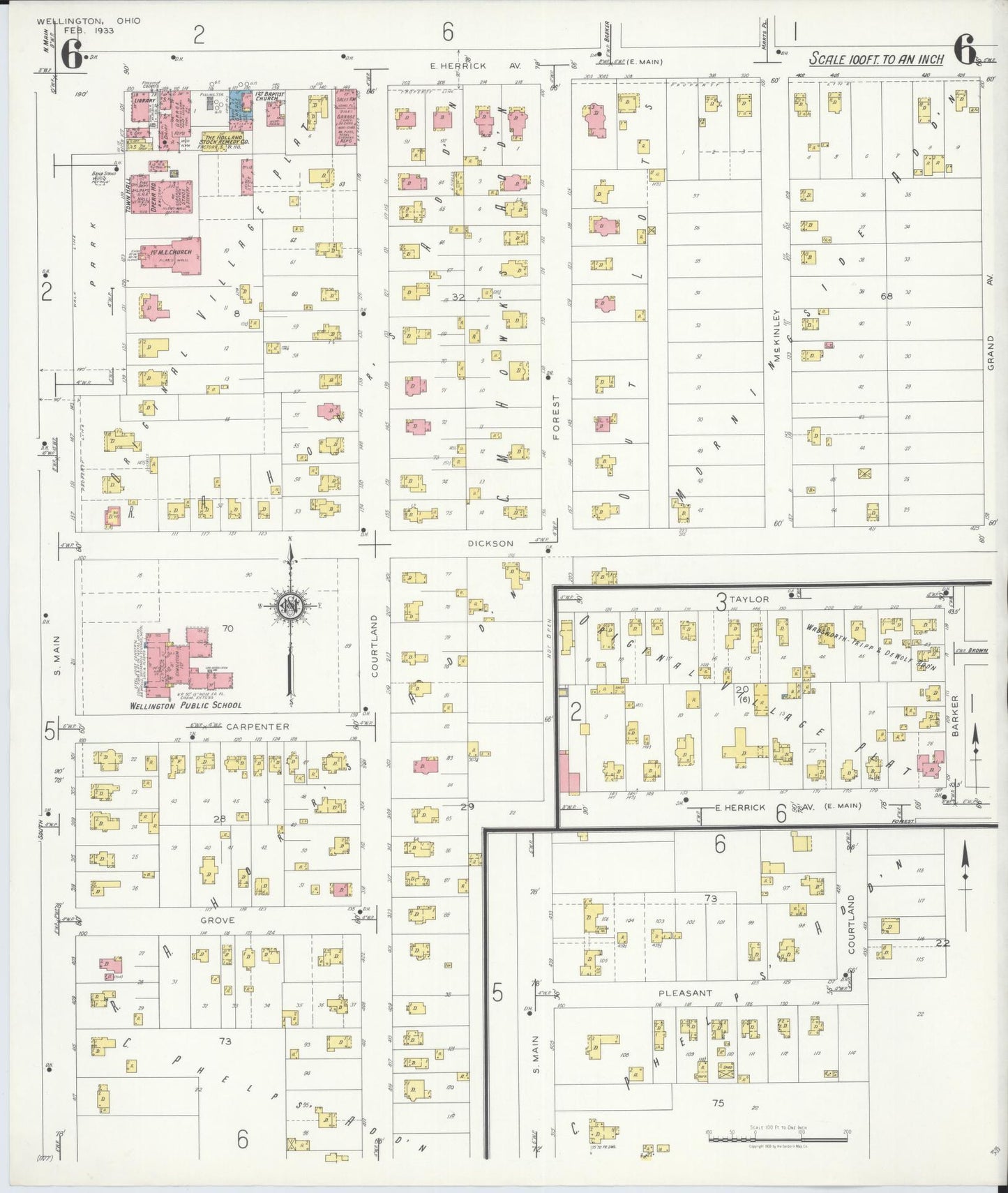 Sanborn Fire Insurance Map from Wellington, Lorain County, Ohio (1933), Sheet #0006 - Historic Sanborn Fire Insurance Map Print, vintage old map wall art, antique decor, genealogy gift, Ohio Ohio map