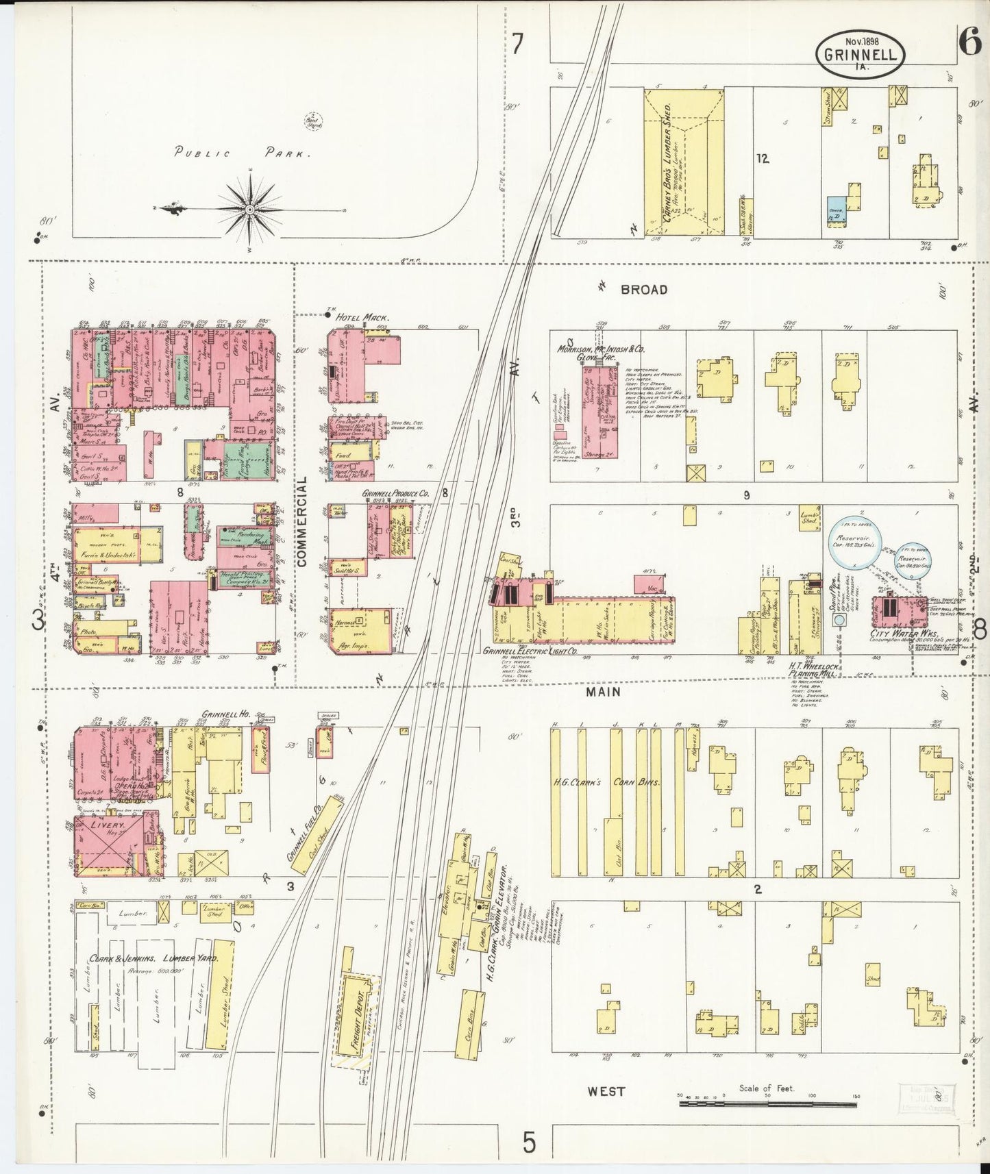 Sanborn Fire Insurance Map from Grinnell, Poweshiek County, Iowa (1898), Sheet #0006 - Historic Sanborn Fire Insurance Map Print, vintage old map wall art
