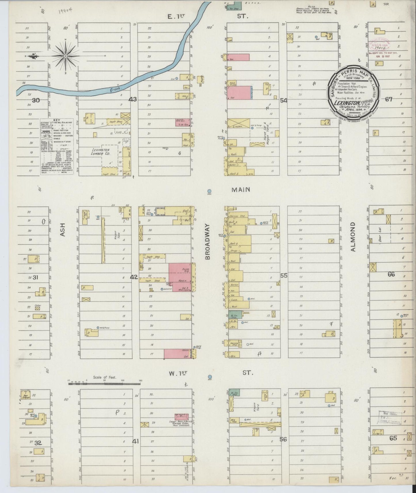 Sanborn Fire Insurance Map from Lexington, Cleveland County, Oklahoma (1894), Sheet #0001 - Historic Sanborn Fire Insurance Map Print, vintage old map wall art, antique decor, genealogy gift, Oklahoma Oklahoma map