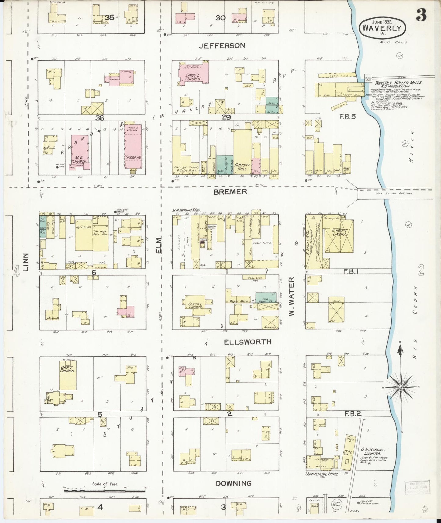 Sanborn Fire Insurance Map from Waverly, Bremer County, Iowa (1892), Sheet #0003 - Historic Sanborn Fire Insurance Map Print