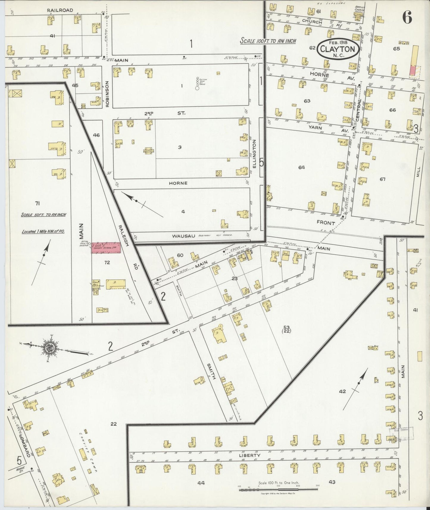 Sanborn Fire Insurance Map from Clayton, Johnston County, North Carolina (1918), Sheet #0006 - Complete Map Set gallery image, historic Sanborn map, vintage wall art, North Carolina North Carolina