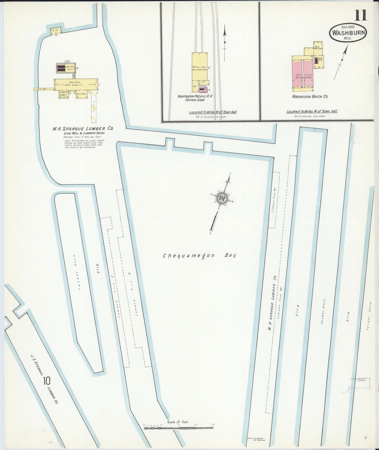 Sanborn Fire Insurance Map from Washburn, Bayfield County, Wisconsin (1909), Sheet #0011 - Historic Sanborn Fire Insurance Map Print, vintage old map wall art, antique decor, genealogy gift, Wisconsin Wisconsin map