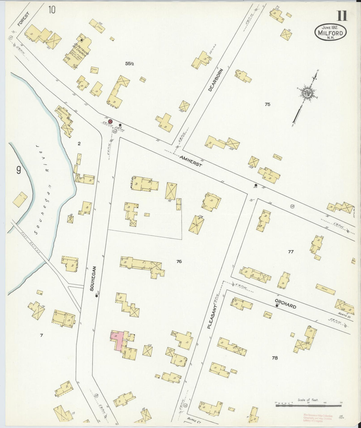 Sanborn Fire Insurance Map from Milford, Hillsborough County, New Hampshire (1912), Sheet #0011 - Historic Sanborn Fire Insurance Map Print, vintage old map wall art, antique decor, genealogy gift, New Hampshire New Hampshire map