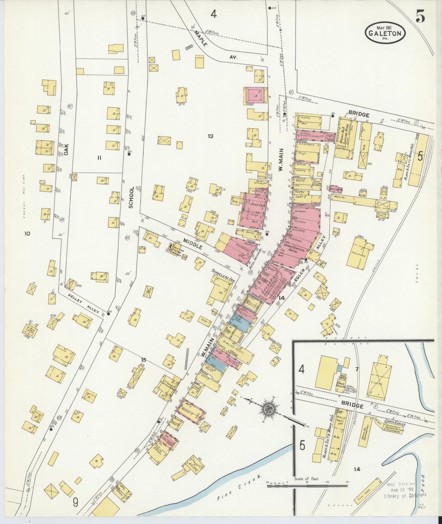 Sanborn Fire Insurance Map from Galeton, Potter County, Pennsylvania (1911), Sheet #0005 - Historic Sanborn Fire Insurance Map Print, vintage old map wall art, antique decor, genealogy gift, Pennsylvania Pennsylvania map