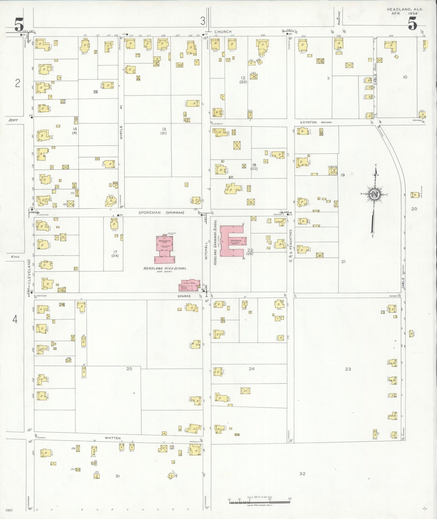 Sanborn Fire Insurance Map from Headland, Henry County, Alabama (1934), Sheet #0005 - Complete Map Set gallery image, historic Sanborn map, vintage wall art, Alabama Alabama