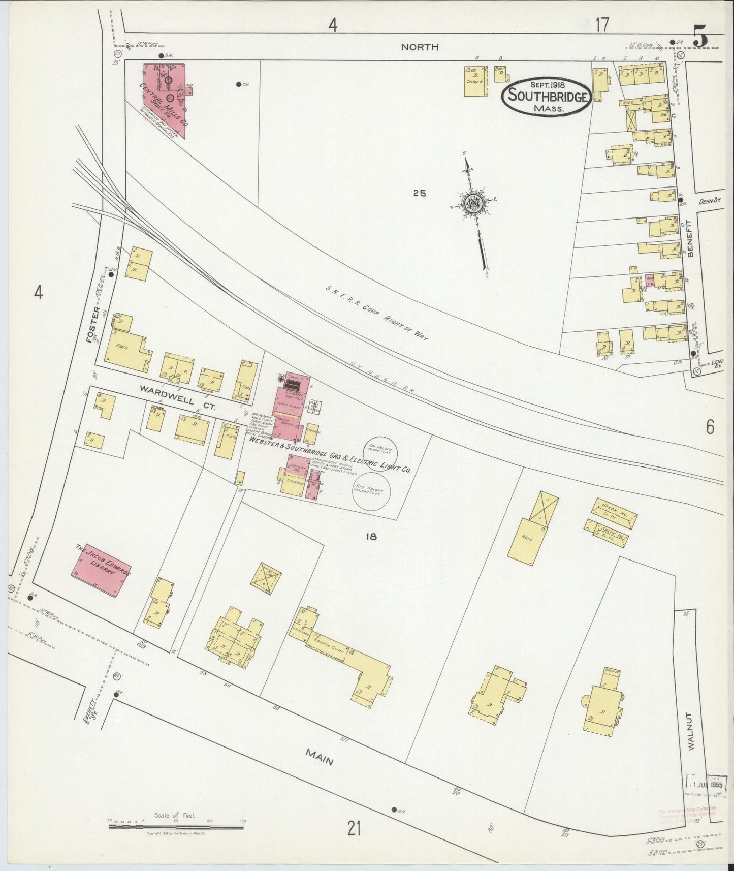 Sanborn Fire Insurance Map from Southbridge, Worcester County, Massachusetts (1918), Sheet #0005 - Historic Sanborn Fire Insurance Map Print, vintage old map wall art, antique decor, genealogy gift, Massachusetts Massachusetts map