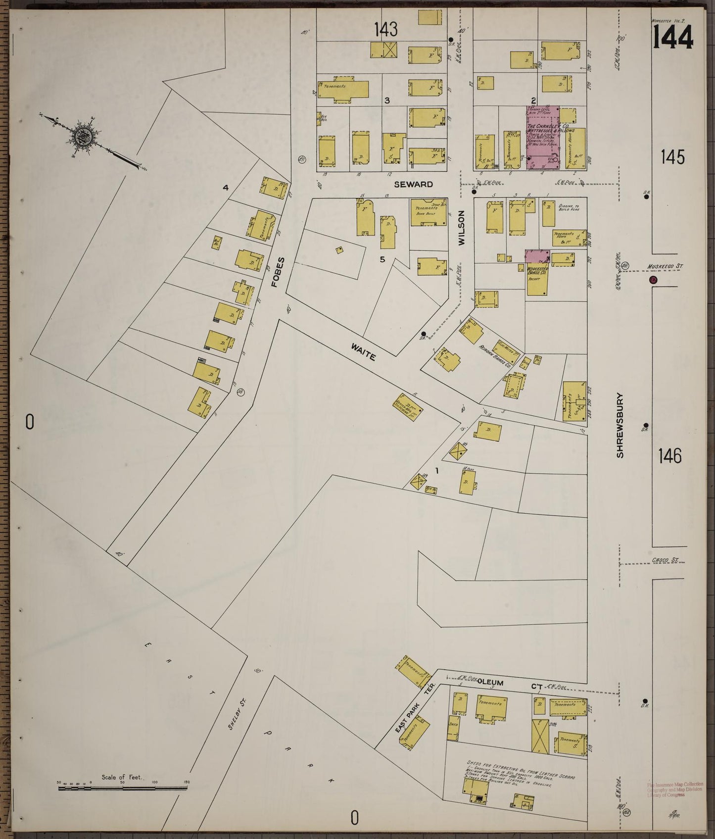 Sanborn Fire Insurance Map from Worcester, Worcester County, Massachusetts (1910), Sheet #0144 - Historic Sanborn Fire Insurance Map Print, vintage old map wall art, antique decor, genealogy gift, Massachusetts Massachusetts map