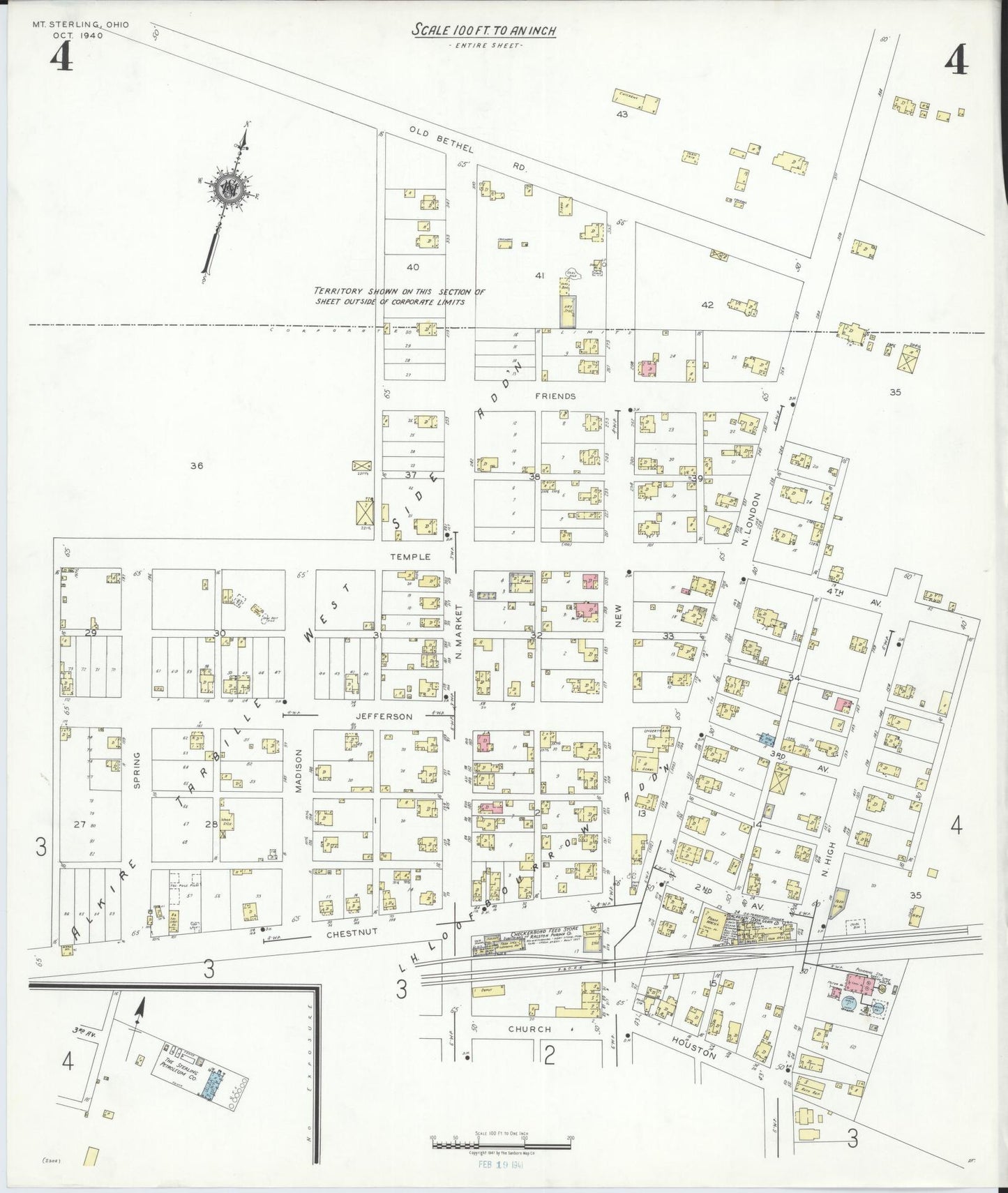 Sanborn Fire Insurance Map from Mount Sterling, Madison County, Ohio (1940), Sheet #0004 - Complete Map Set gallery image, historic Sanborn map, vintage wall art, Ohio Ohio