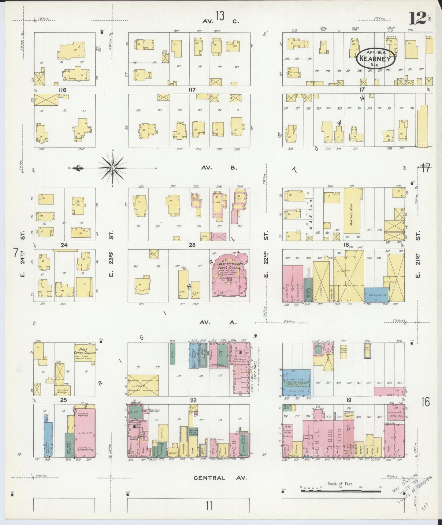 Sanborn Fire Insurance Map from Kearney, Buffalo County, Nebraska (1909), Sheet #0012 - Historic Sanborn Fire Insurance Map Print, vintage old map wall art, antique decor, genealogy gift, Nebraska Nebraska map