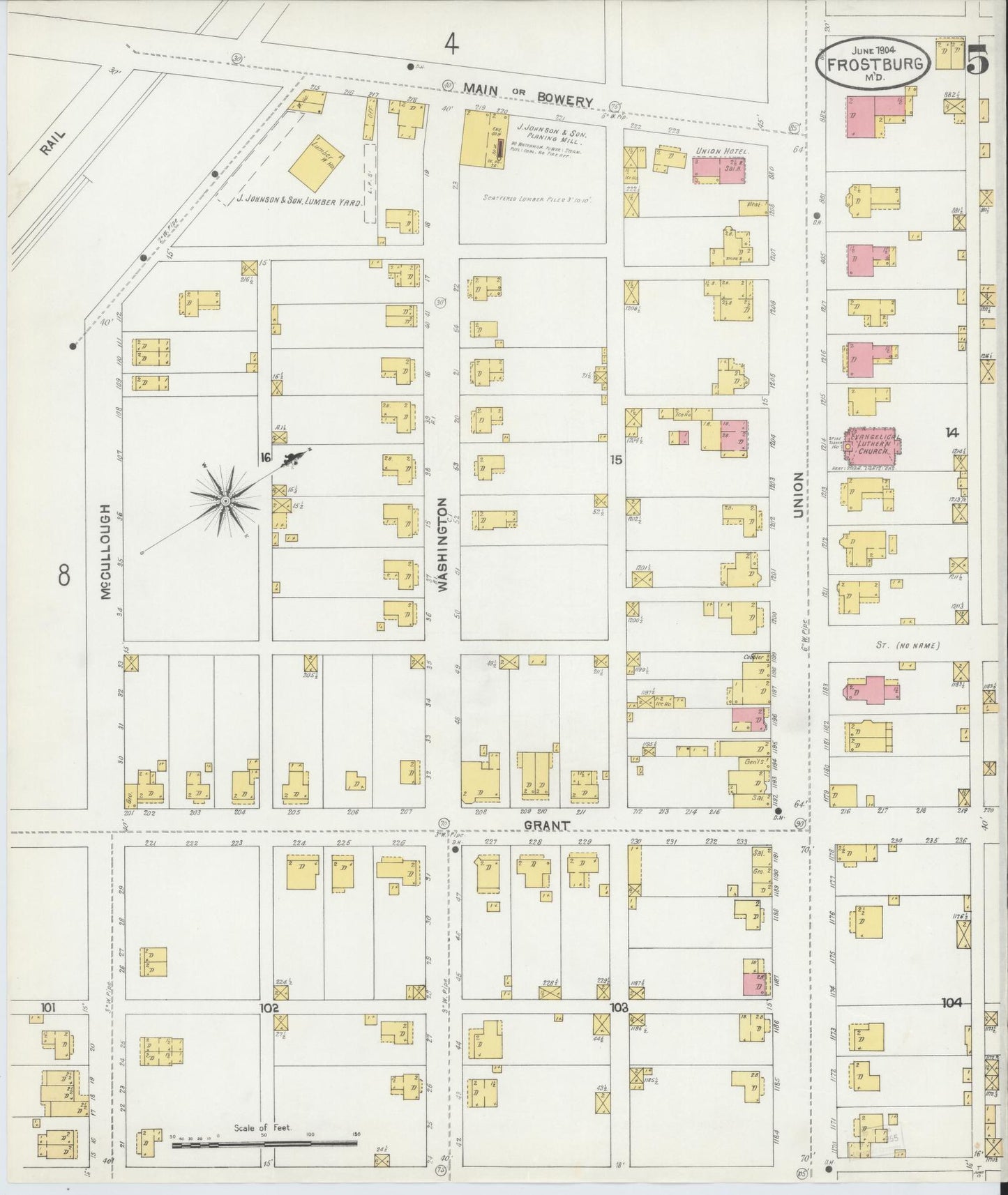 Sanborn Fire Insurance Map from Frostburg, Allegany County, Maryland (1904), Sheet #0005 - Historic Sanborn Fire Insurance Map Print, vintage old map wall art