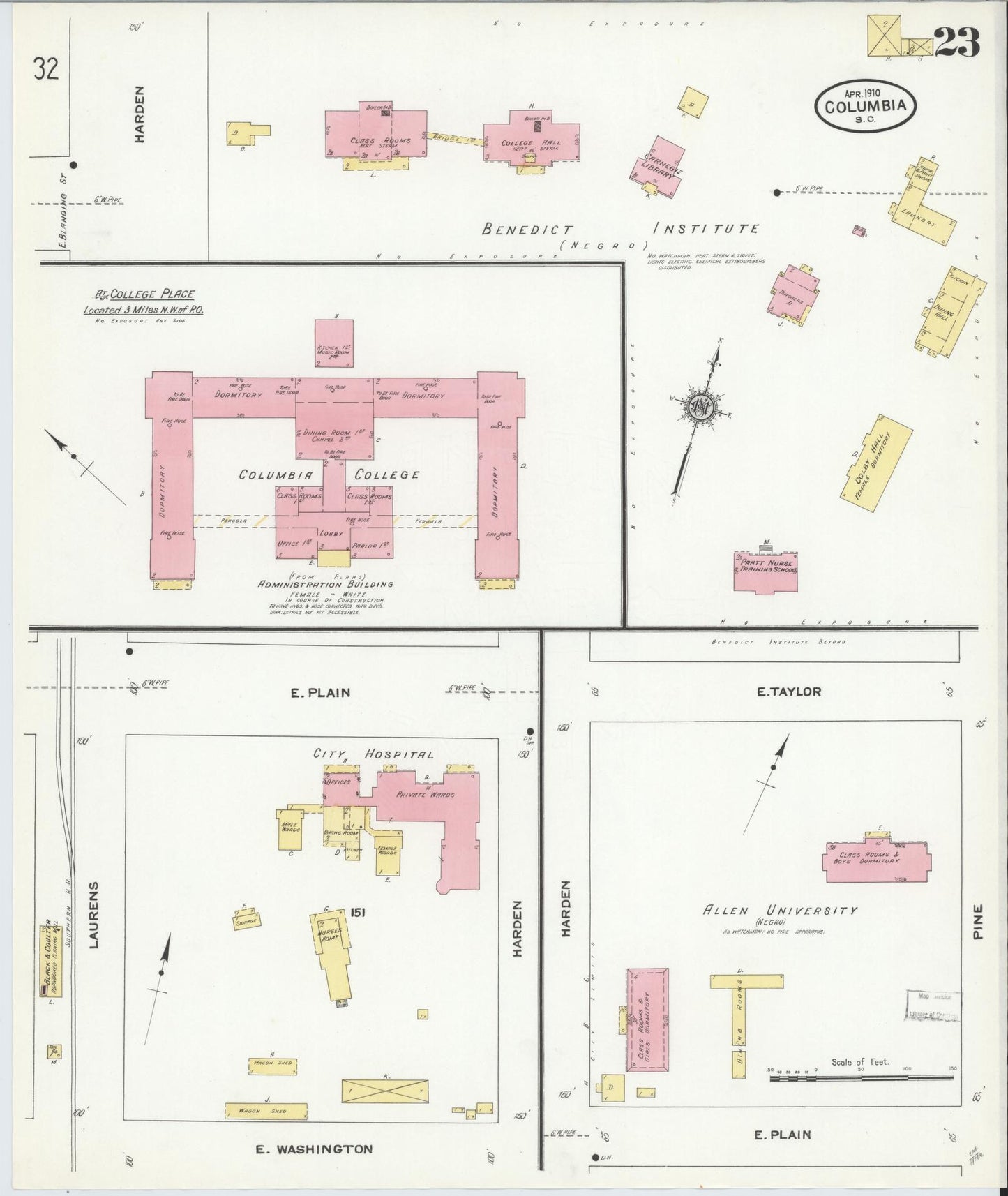 Sanborn Fire Insurance Map from Columbia, Richland County, South Carolina (1910), Sheet #0023 - Historic Sanborn Fire Insurance Map Print, vintage old map wall art, antique decor, genealogy gift, South Carolina South Carolina map