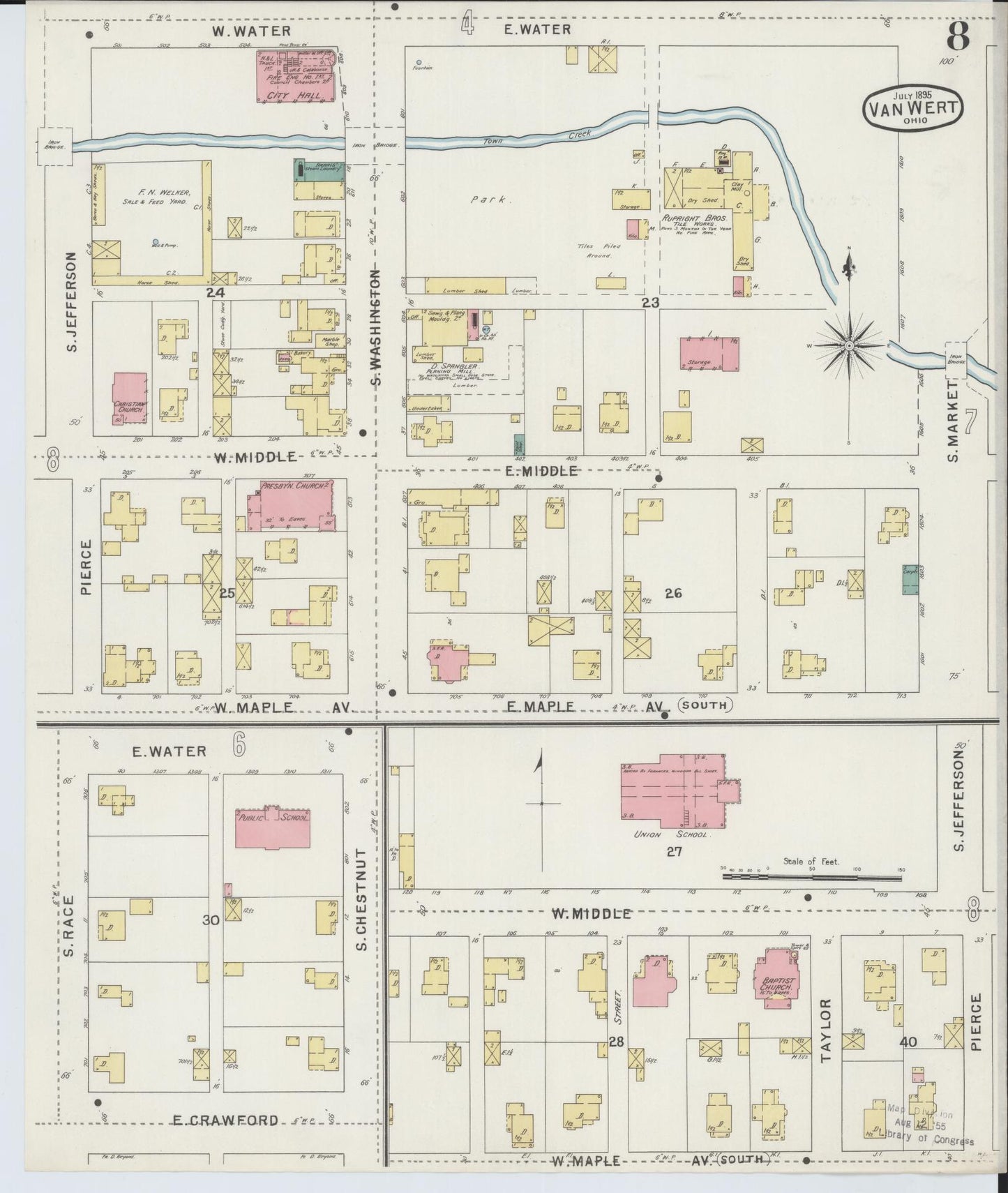 Sanborn Fire Insurance Map from Van Wert, Van Wert County, Ohio (1895), Sheet #0008 - Historic Sanborn Fire Insurance Map Print, vintage old map wall art, antique decor, genealogy gift, Ohio Ohio map