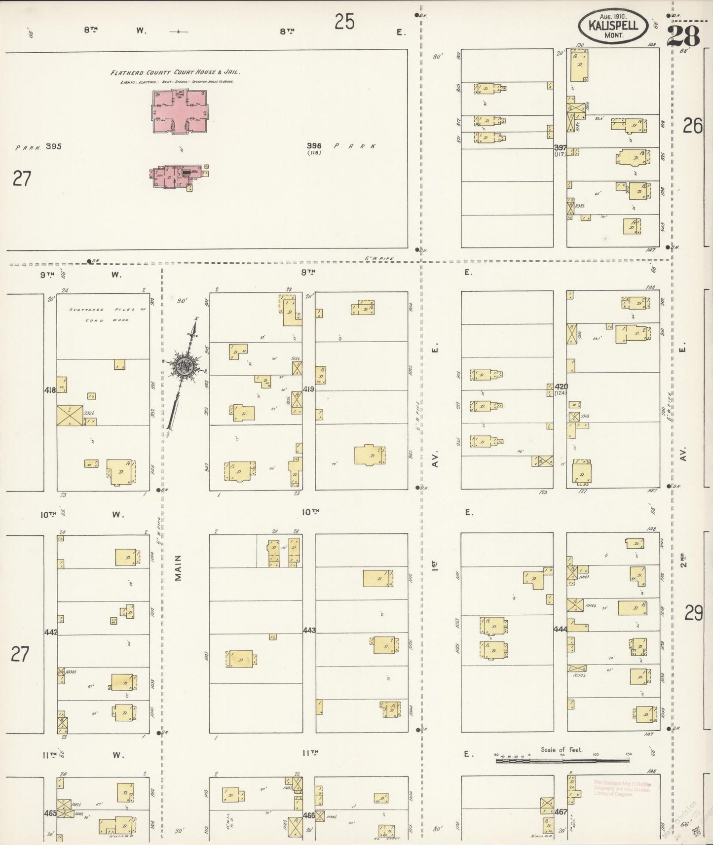 Sanborn Fire Insurance Map from Kalispell, Flathead County, Montana (1910), Sheet #0028 - Historic Sanborn Fire Insurance Map Print, vintage old map wall art, antique decor, genealogy gift, Montana Montana map
