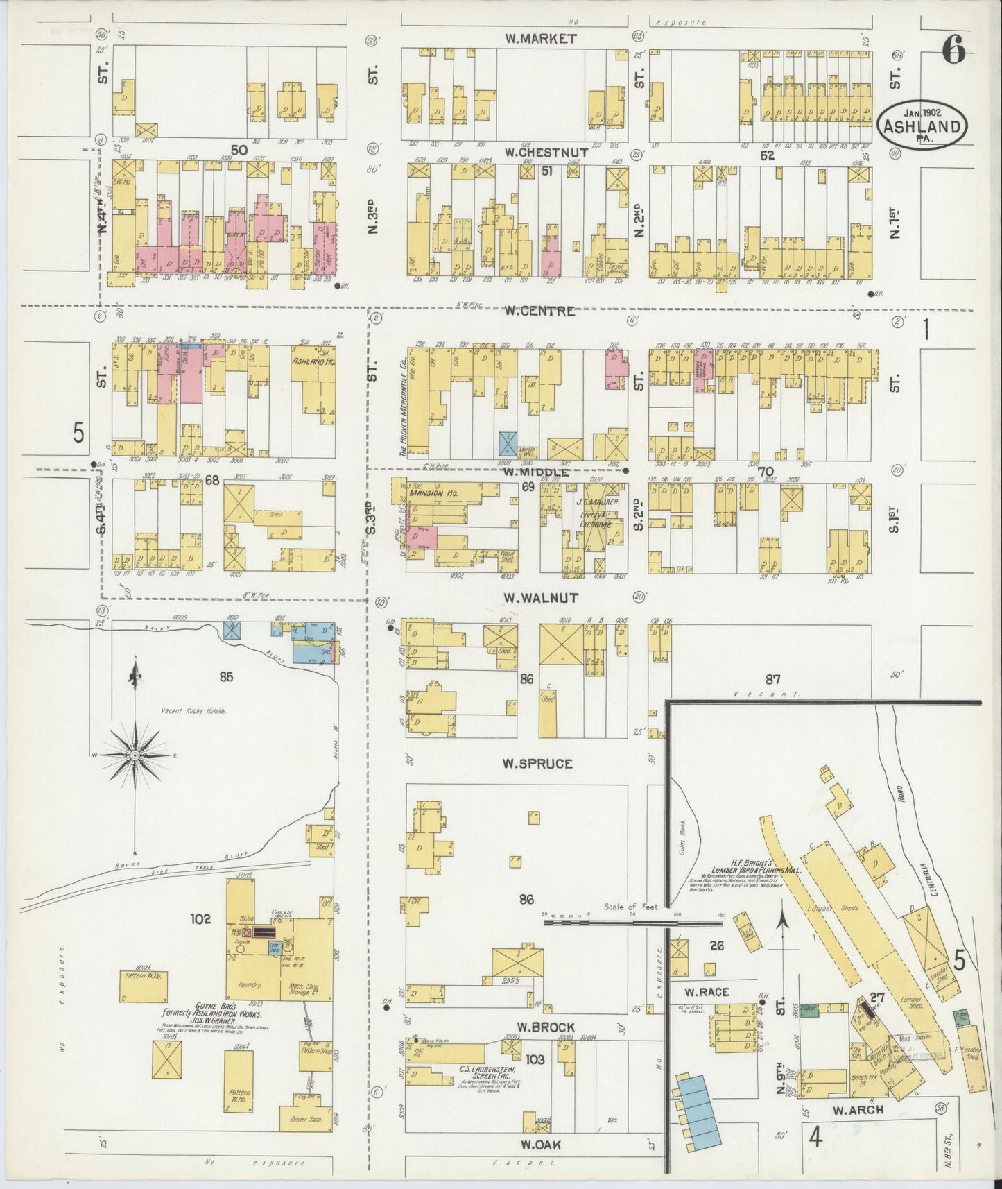 Sanborn Fire Insurance Map from Ashland, Schuylkill County, Pennsylvania (1902), Sheet #0006 - Historic Sanborn Fire Insurance Map Print, vintage old map wall art, antique decor, genealogy gift, Pennsylvania Pennsylvania map
