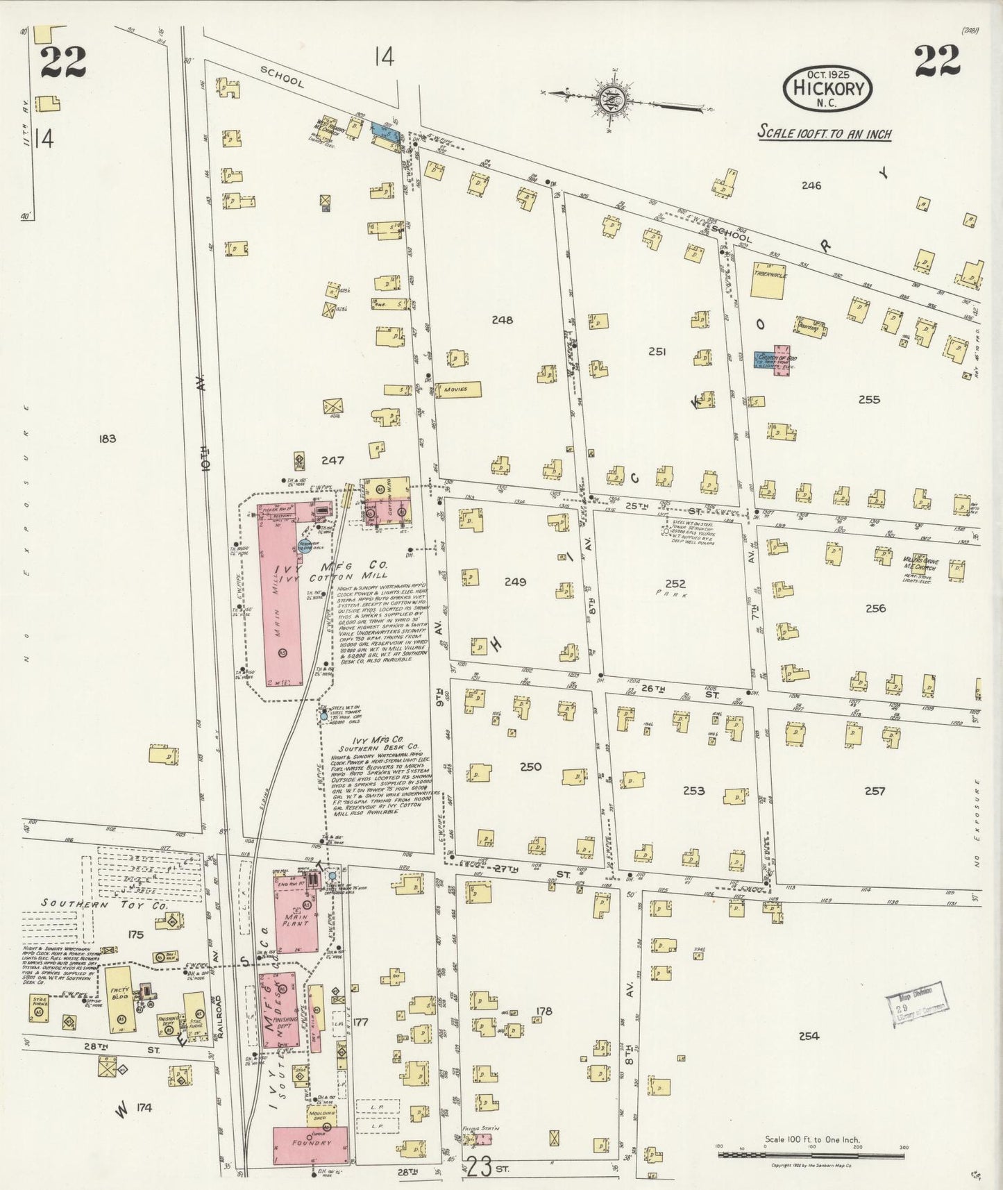 Sanborn Fire Insurance Map from Hickory, Catawba County, North Carolina (1925), Sheet #0022 - Historic Sanborn Fire Insurance Map Print, vintage old map wall art, antique decor, genealogy gift, North Carolina North Carolina map