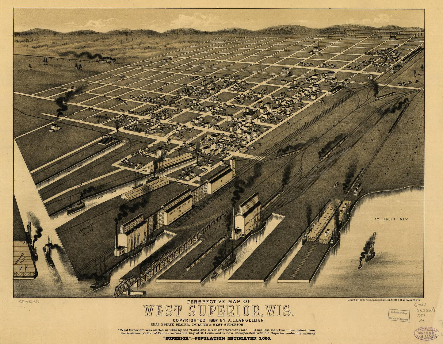 Perspective map of West Superior, Wis. (1887) – Historic Bird’s-Eye View Panorama Print