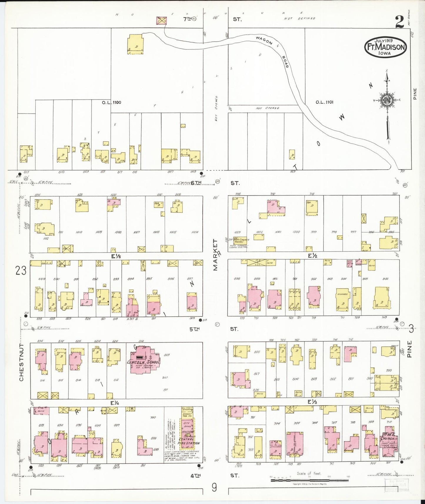 Sanborn Fire Insurance Map from Fort Madison, Lee County, Iowa (1919), Sheet #0002 - Historic Sanborn Fire Insurance Map Print, vintage old map wall art