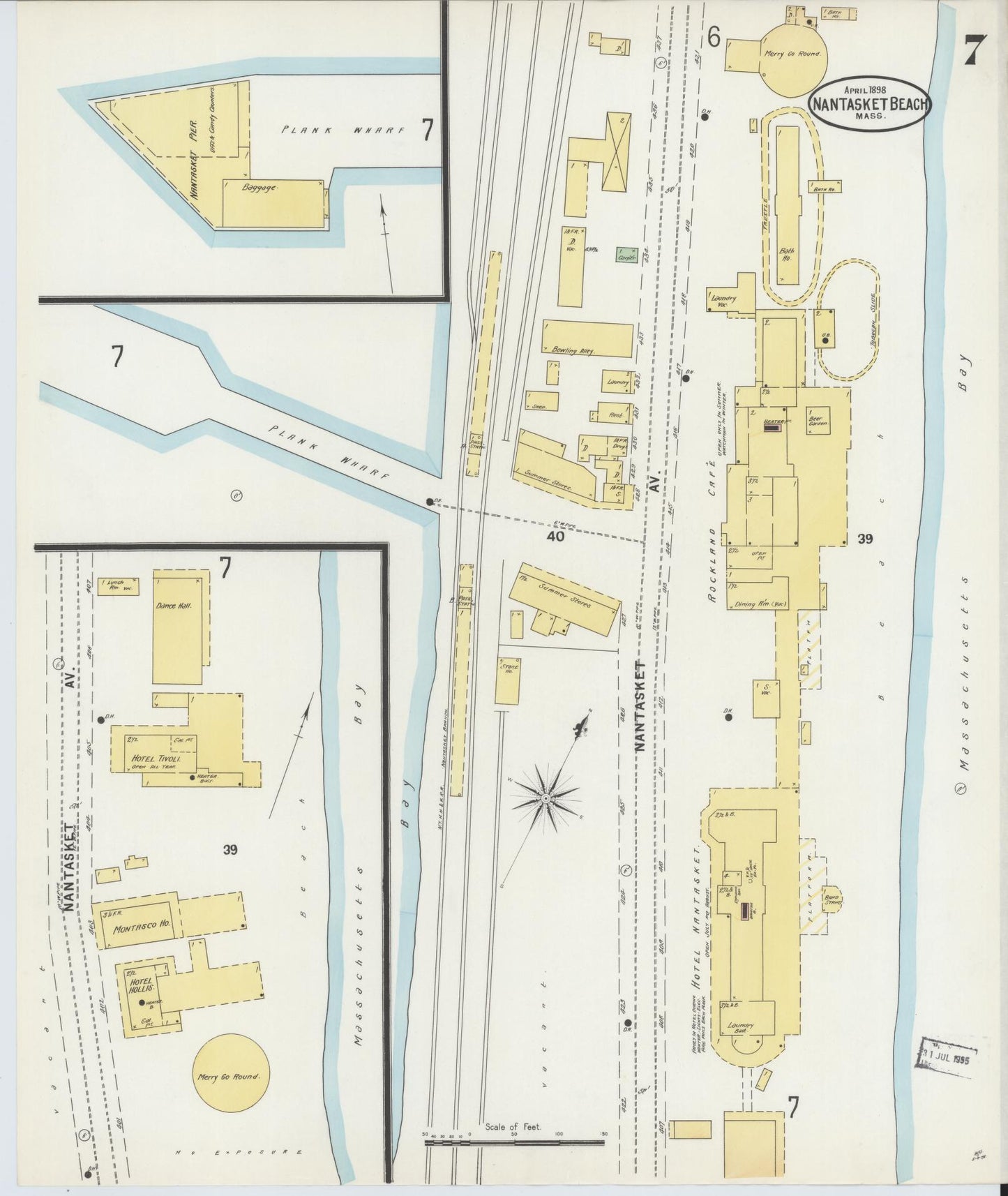 Sanborn Fire Insurance Map from Nantasket Beach, Plymouth County, Massachusetts (1898), Sheet #0007 - Historic Sanborn Fire Insurance Map Print, vintage old map wall art, antique decor, genealogy gift, Massachusetts Massachusetts map