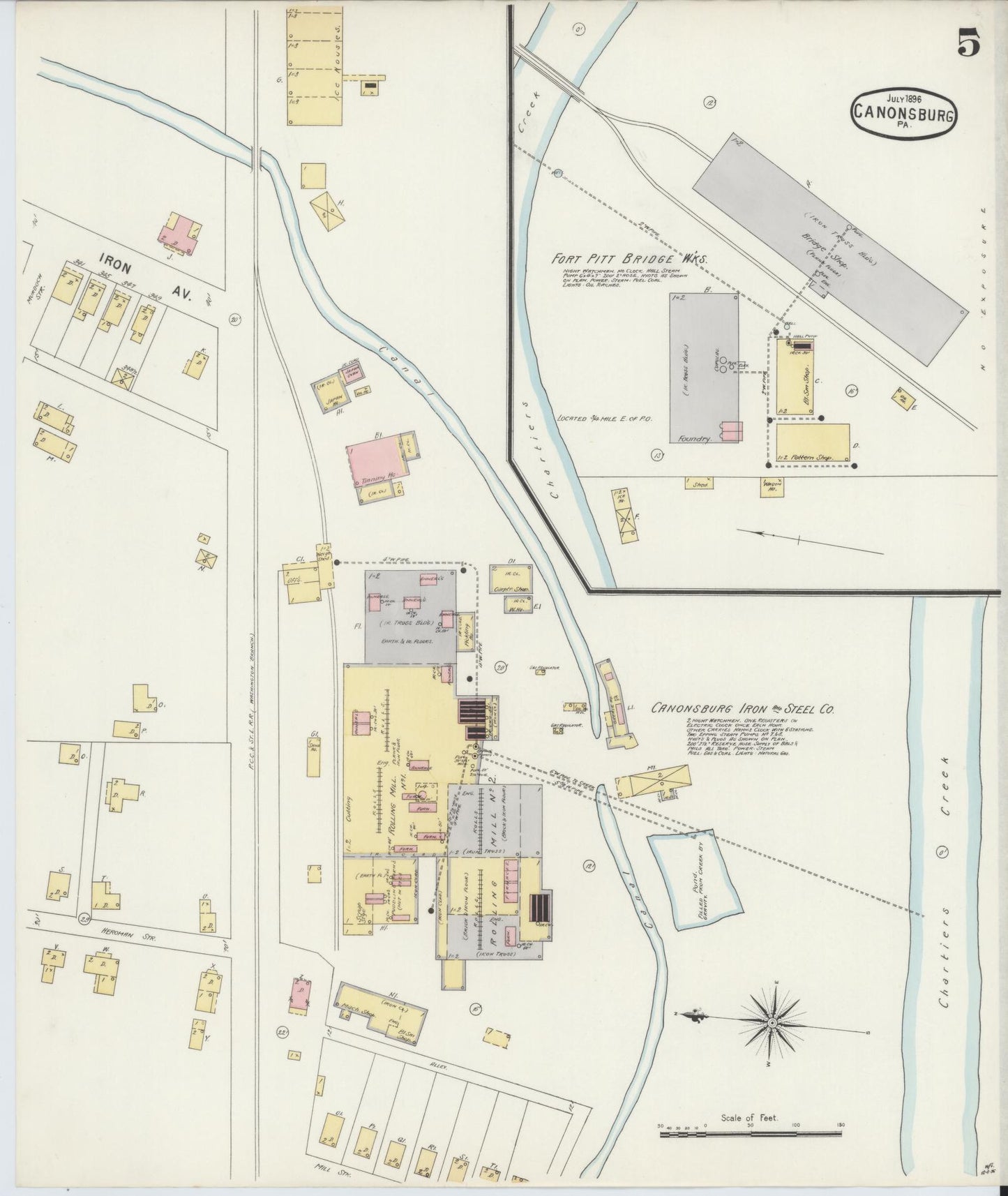 Sanborn Fire Insurance Map from Canonsburg, Washington County, Pennsylvania (1896), Sheet #0005 - Historic Sanborn Fire Insurance Map Print, vintage old map wall art, antique decor, genealogy gift, Pennsylvania Pennsylvania map