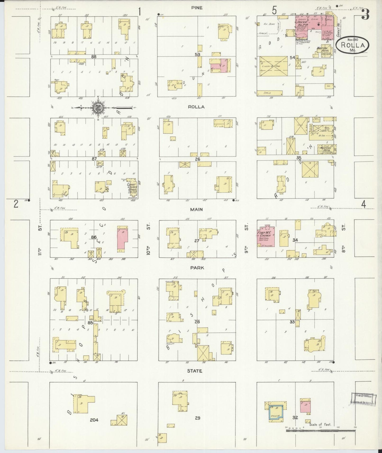 Sanborn Fire Insurance Map from Rolla, Phelps County, Missouri (1910), Sheet #0003 - Historic Sanborn Fire Insurance Map Print, vintage old map wall art, antique decor, genealogy gift, Missouri Missouri map