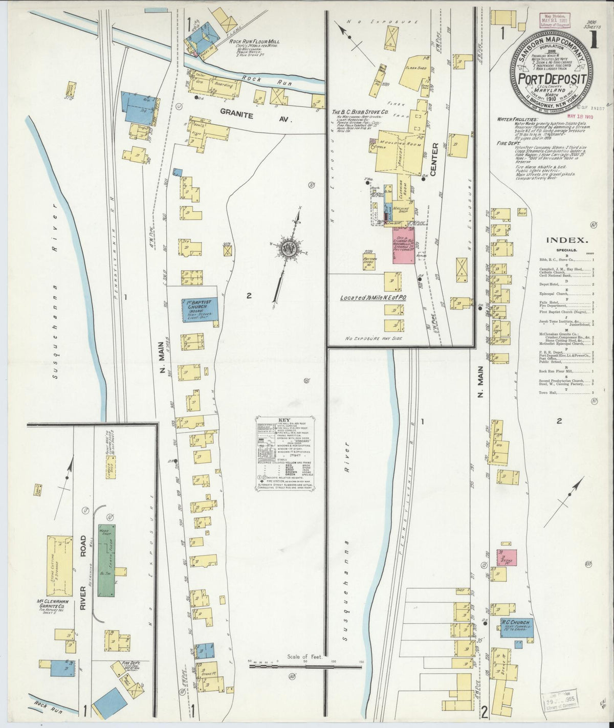 Sanborn Fire Insurance Map from Port Deposit, Cecil County, Maryland (1910), Sheet #0001 - Historic Sanborn Fire Insurance Map Print, vintage old map wall art, antique decor, genealogy gift, Maryland Maryland map