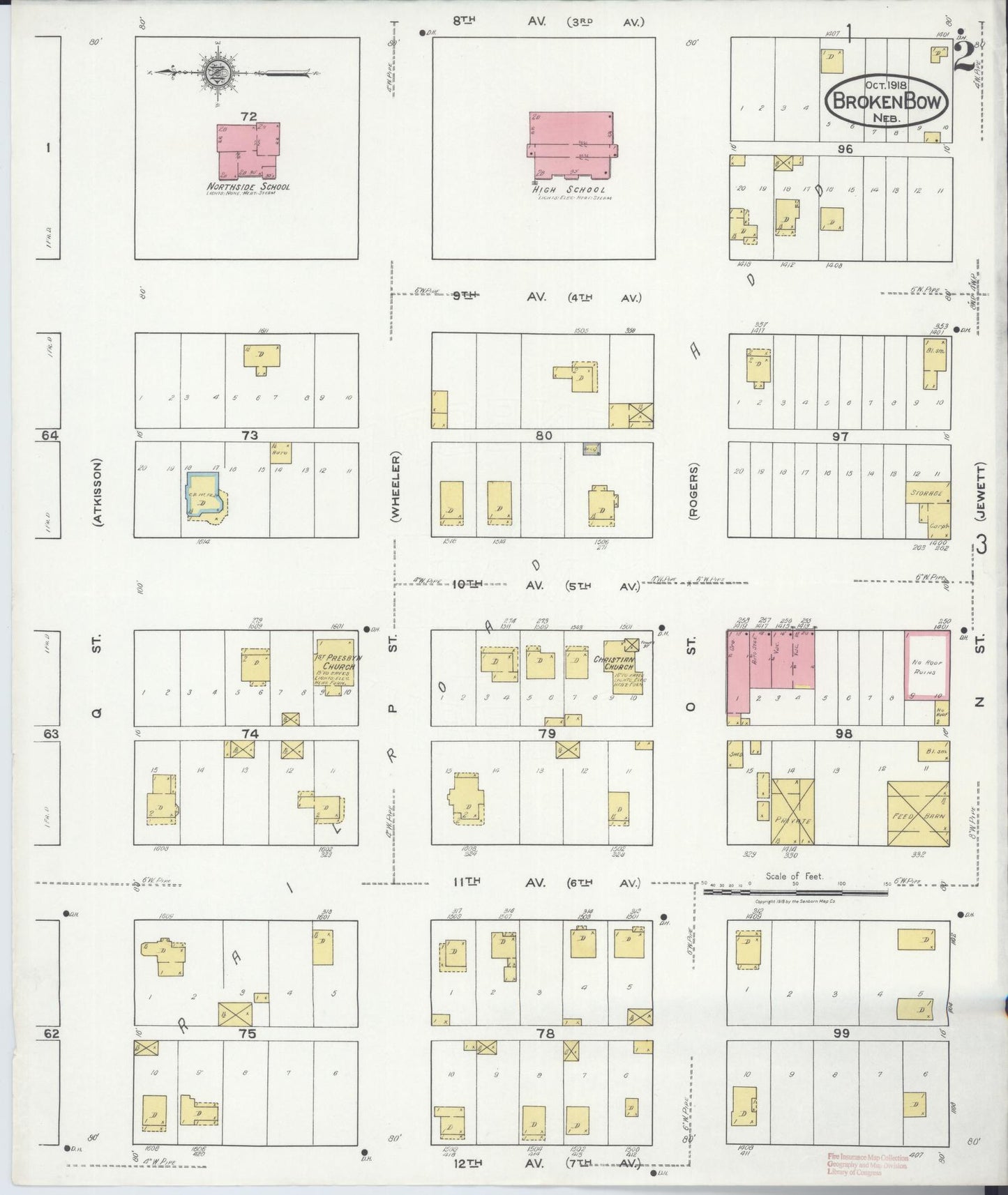 Sanborn Fire Insurance Map from Broken Bow, Custer County, Nebraska (1918), Sheet #0002 - Historic Sanborn Fire Insurance Map Print, vintage old map wall art, antique decor, genealogy gift, Nebraska Nebraska map