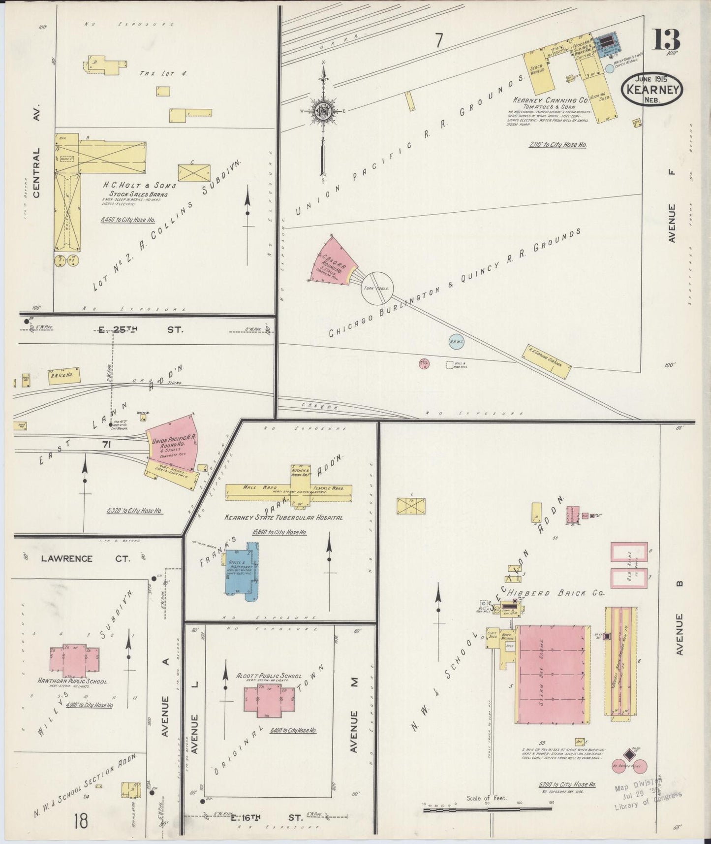 Sanborn Fire Insurance Map from Kearney, Buffalo County, Nebraska (1915), Sheet #0013 - Historic Sanborn Fire Insurance Map Print, vintage old map wall art, antique decor, genealogy gift, Nebraska Nebraska map