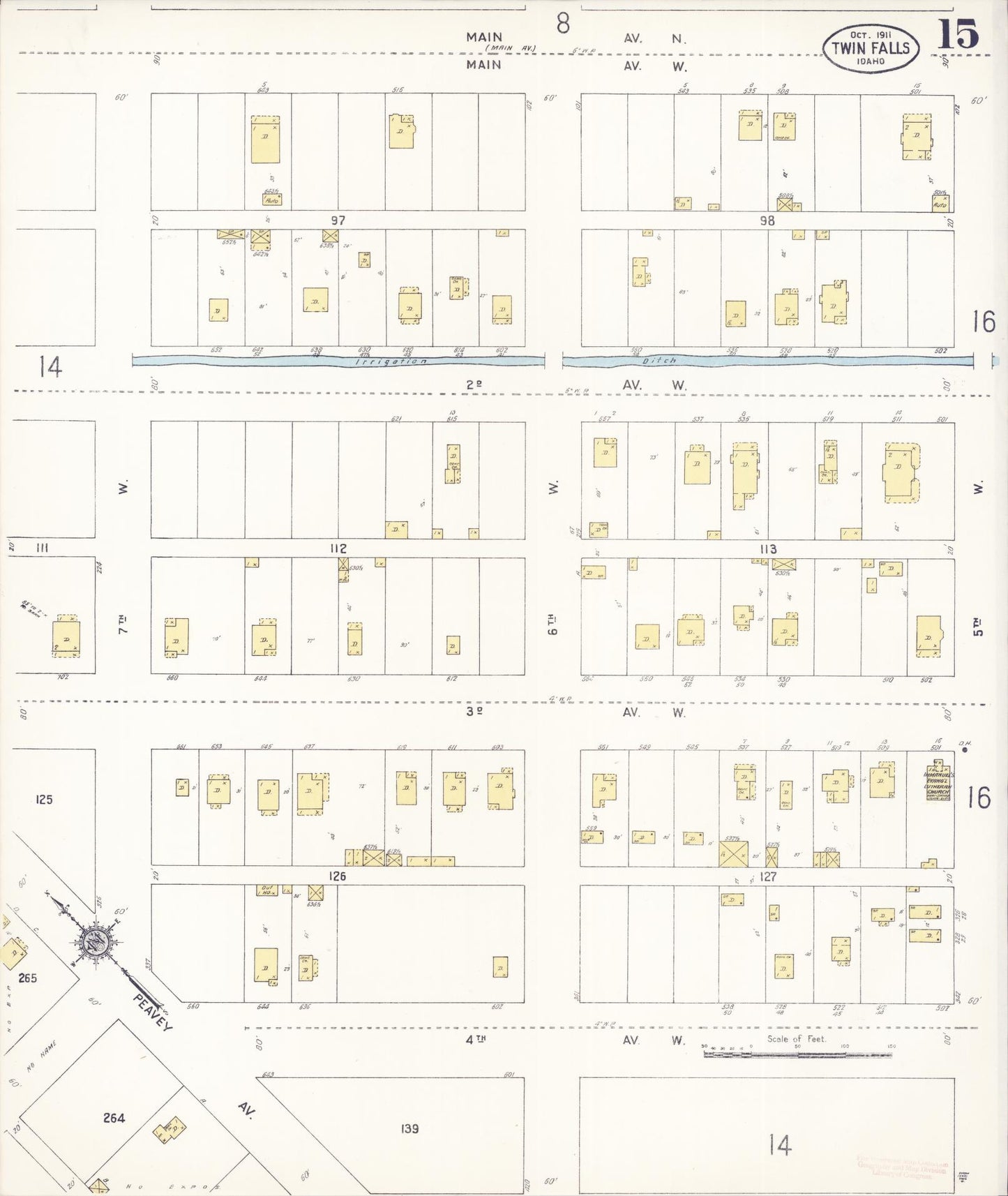 Sanborn Fire Insurance Map from Twin Falls, Twin Falls County, Idaho (1911), Sheet #0015 - Historic Sanborn Fire Insurance Map Print, vintage old map wall art, antique decor, genealogy gift, Falls Idaho map