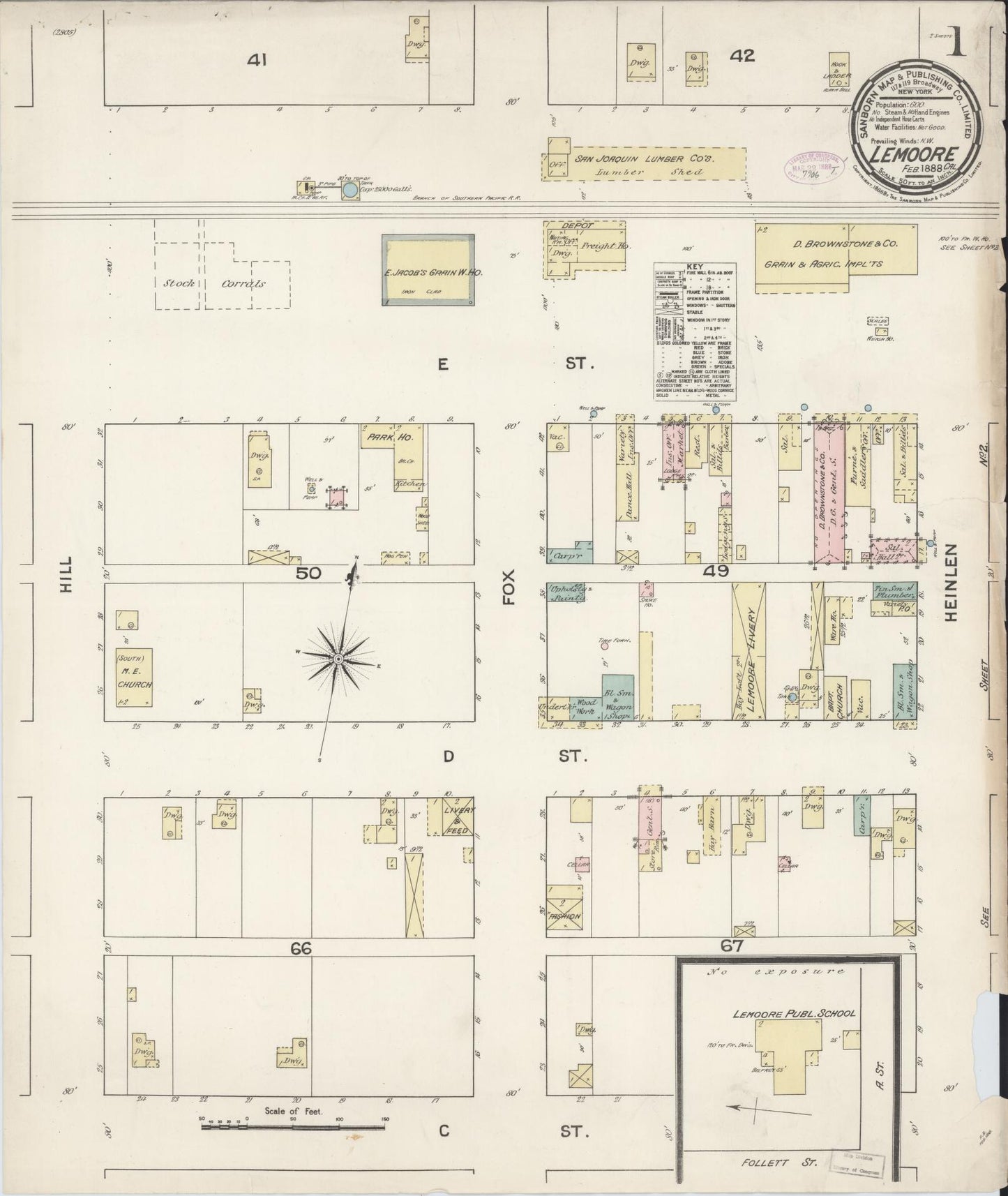 Sanborn Fire Insurance Map from Lemoore, Kings County, California (1888), Sheet #0001 - Historic Sanborn Fire Insurance Map Print, vintage old map wall art, antique decor, genealogy gift, California California map