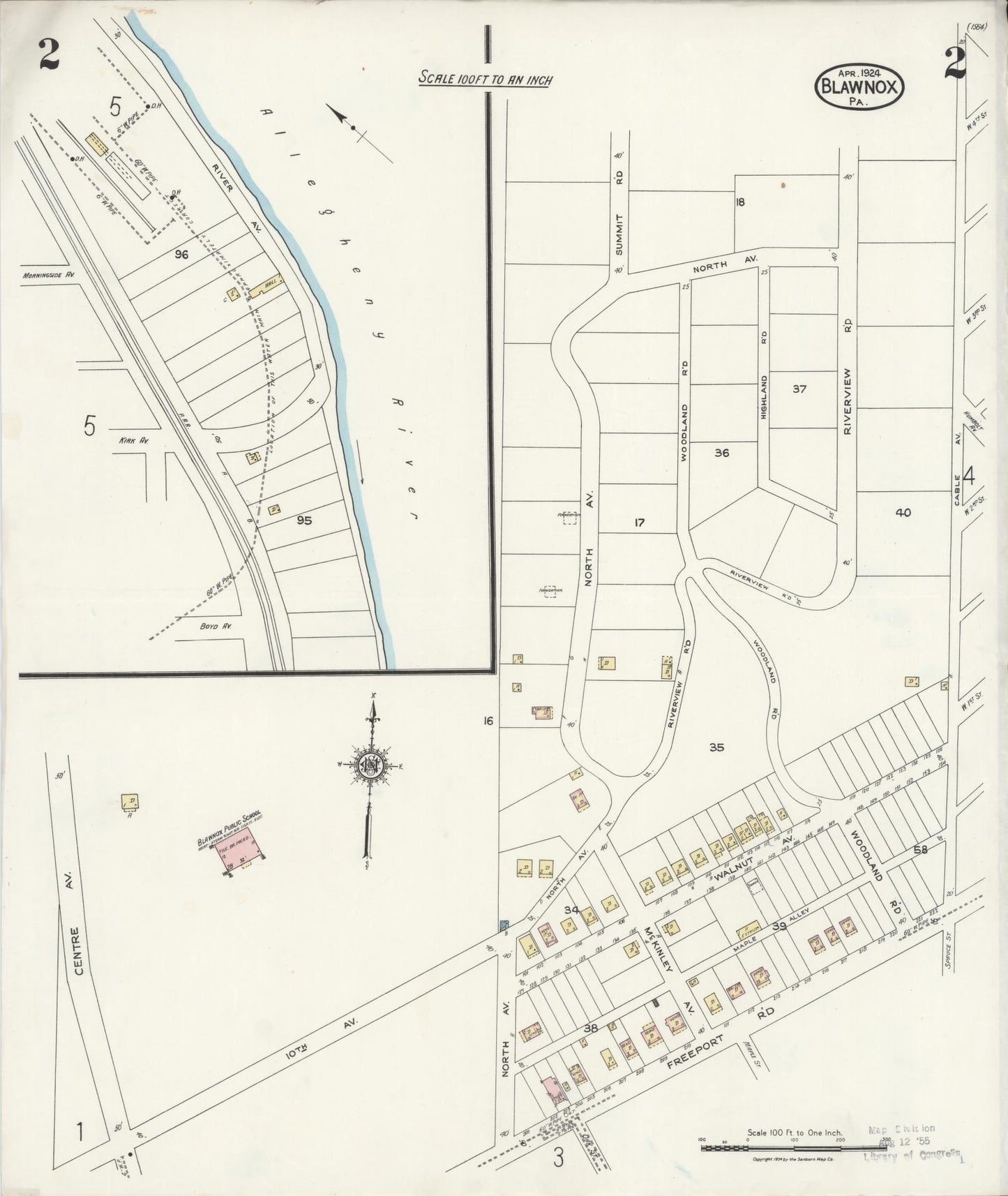 Sanborn Fire Insurance Map from Blawnox, Allegheny County, Pennsylvania (1924), Sheet #0002 - Historic Sanborn Fire Insurance Map Print, vintage old map wall art, antique decor, genealogy gift, Pennsylvania Pennsylvania map