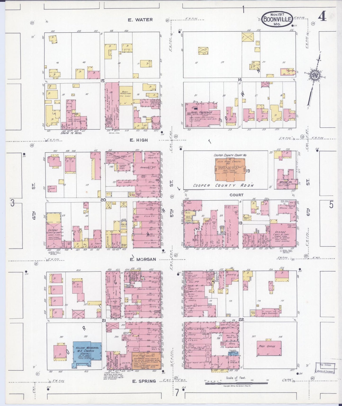 Sanborn Fire Insurance Map from Boonville, Cooper County, Missouri (1917), Sheet #0004 - Historic Sanborn Fire Insurance Map Print, vintage old map wall art, antique decor, genealogy gift, Missouri Missouri map