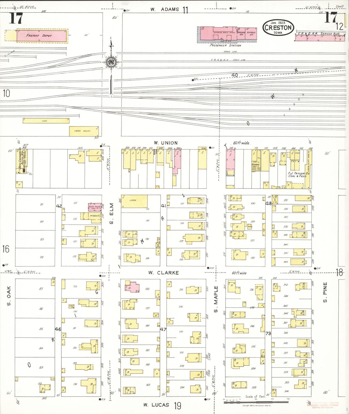 Sanborn Fire Insurance Map from Creston, Union County, Iowa (1923), Sheet #0017 - Historic Sanborn Fire Insurance Map Print, vintage old map wall art