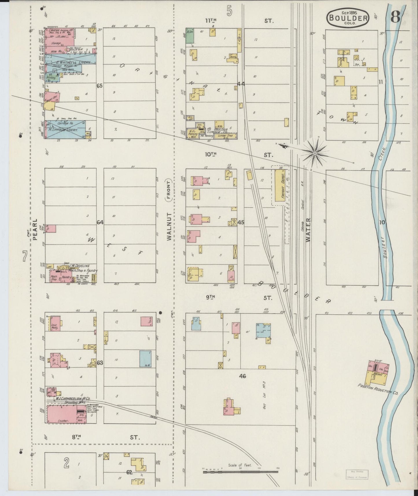 Sanborn Fire Insurance Map from Boulder, Boulder County, Colorado (1895), Sheet #0008 - Historic Sanborn Fire Insurance Map Print, vintage old map wall art, antique decor, genealogy gift, Colorado Colorado map