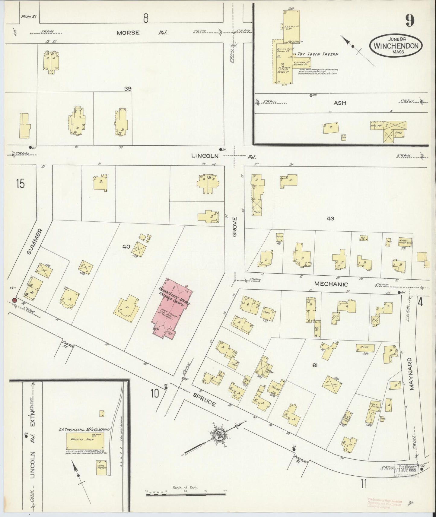 Sanborn Fire Insurance Map from Winchendon, Worcester County, Massachusetts (1914), Sheet #0009 - Historic Sanborn Fire Insurance Map Print, vintage old map wall art, antique decor, genealogy gift, Massachusetts Massachusetts map