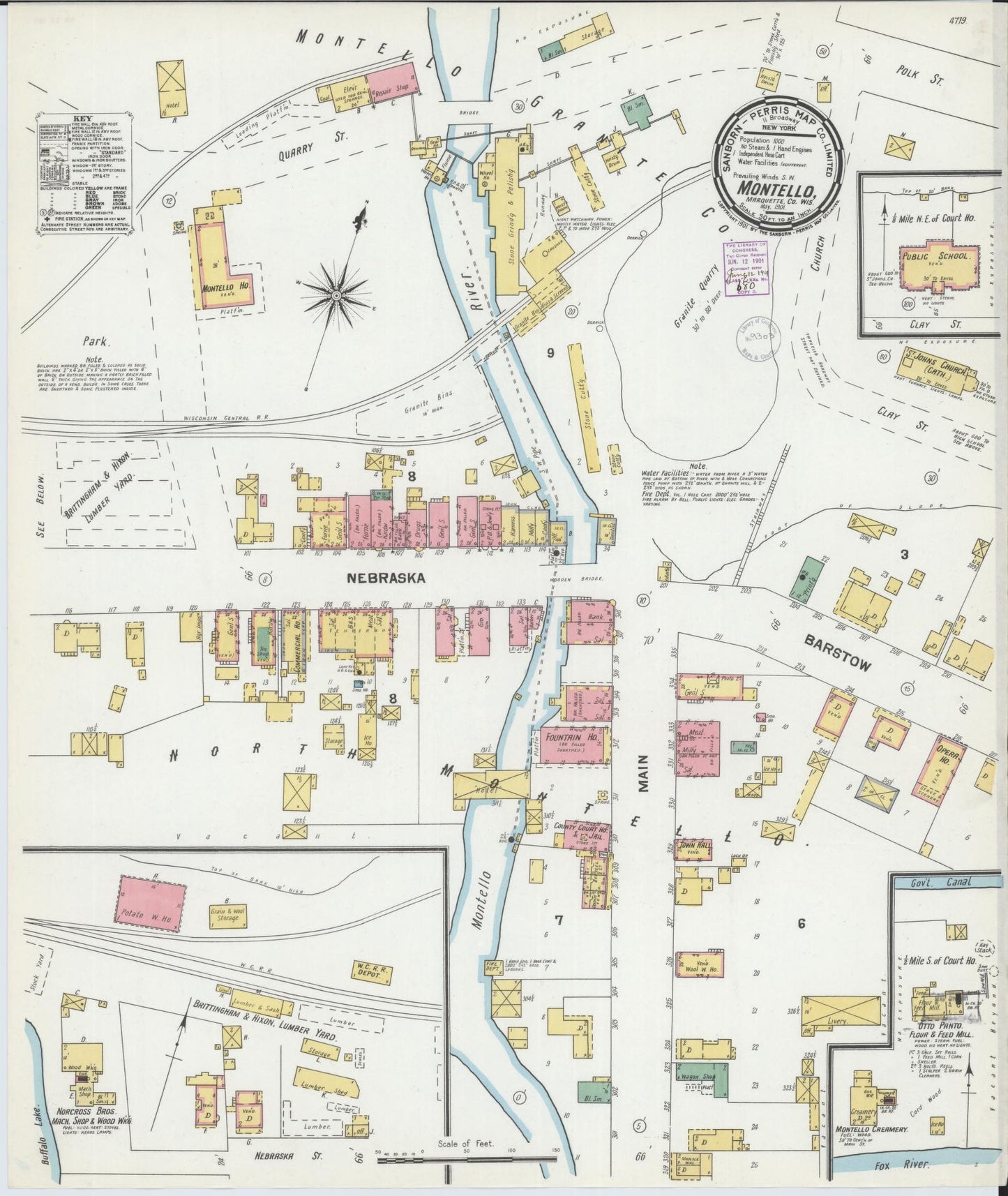 Sanborn Fire Insurance Map from Montello, Marquette County, Wisconsin (1901), Sheet #0001 - Historic Sanborn Fire Insurance Map Print, vintage old map wall art, antique decor, genealogy gift, Wisconsin Wisconsin map