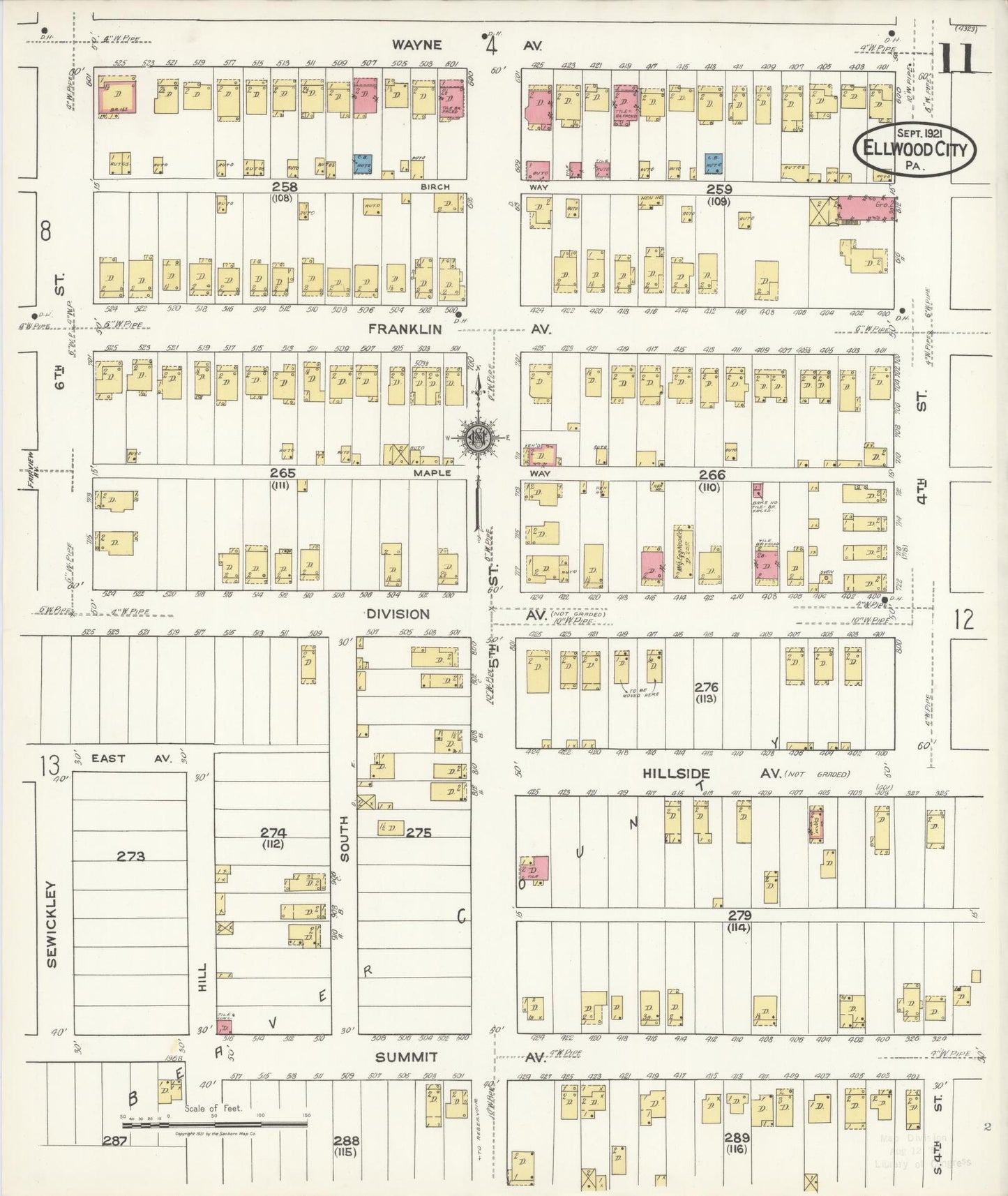Sanborn Fire Insurance Map from Ellwood City, Lawrence County, Pennsylvania (1921), Sheet #0011 - Historic Sanborn Fire Insurance Map Print, vintage old map wall art, antique decor, genealogy gift, Pennsylvania Pennsylvania map