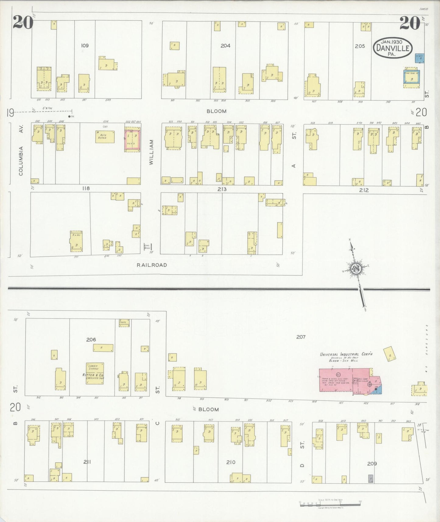 Sanborn Fire Insurance Map from Danville, Montour County, Pennsylvania (1930), Sheet #0020 - Historic Sanborn Fire Insurance Map Print, vintage old map wall art, antique decor, genealogy gift, Pennsylvania Pennsylvania map