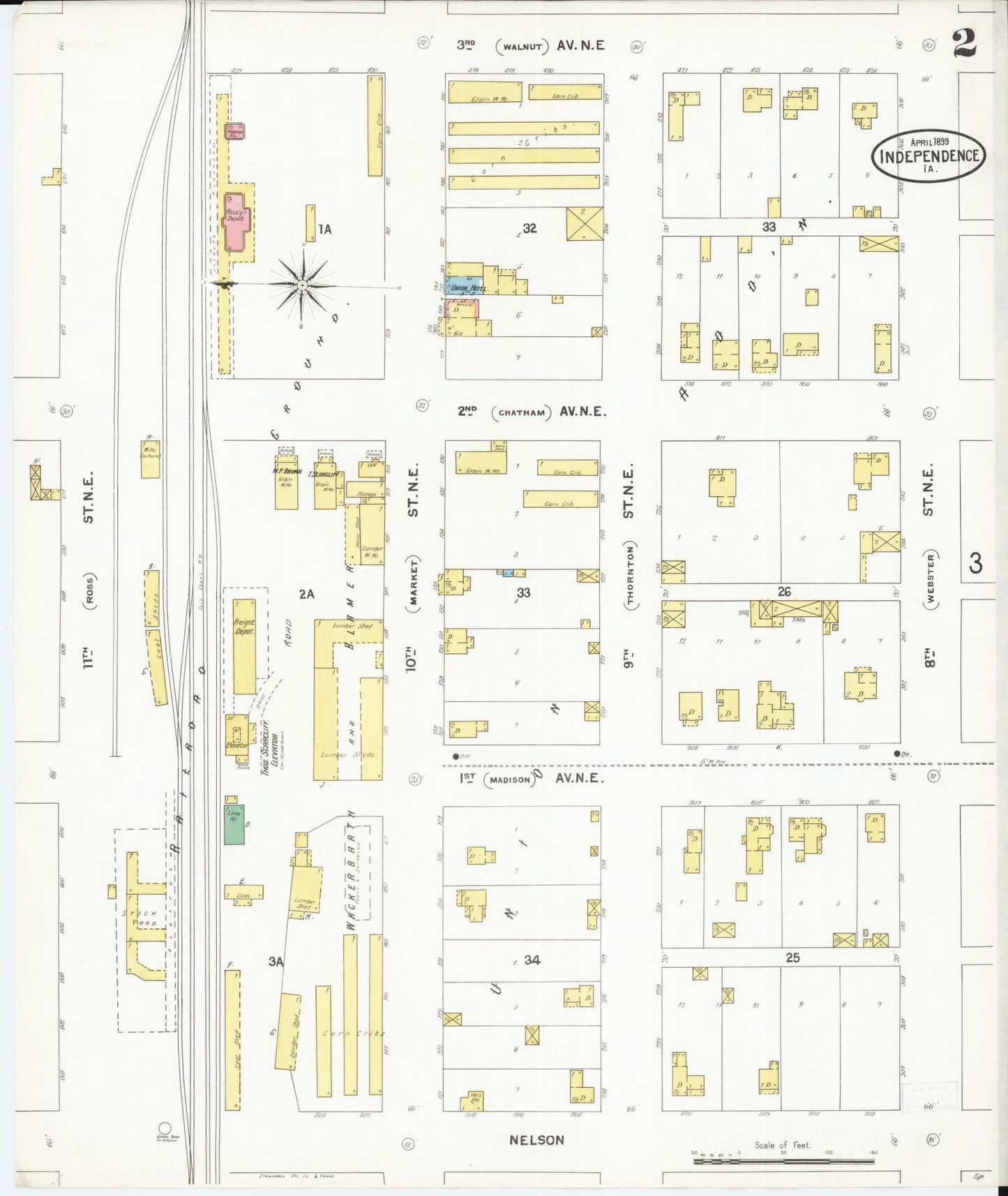 Sanborn Fire Insurance Map from Independence, Buchanan County, Iowa (1899), Sheet #0002 - Historic Sanborn Fire Insurance Map Print, vintage old map wall art