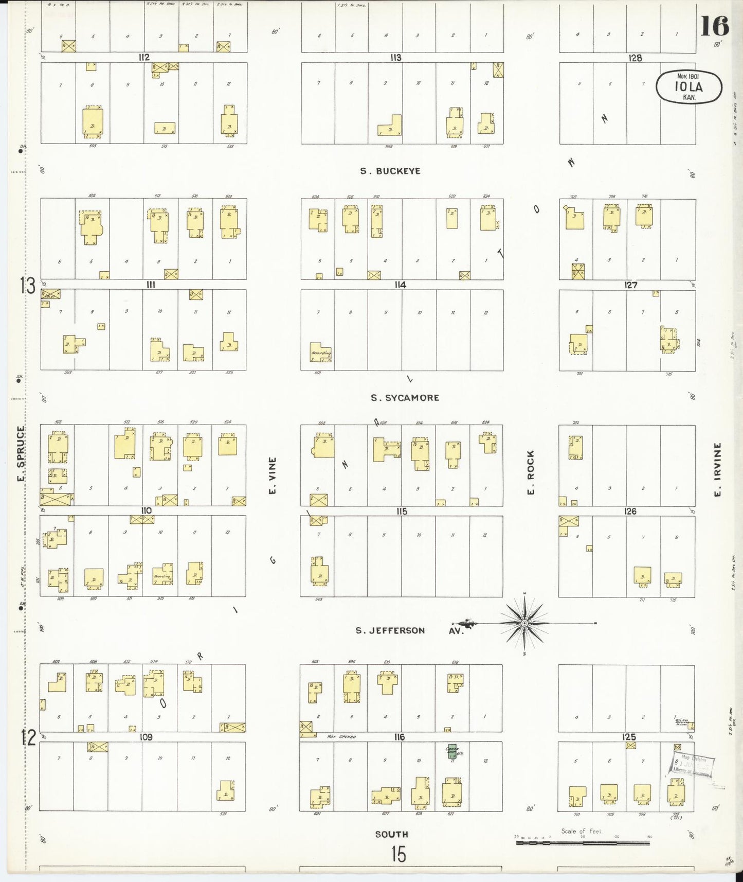 Sanborn Fire Insurance Map from Iola, Allen County, Kansas (1901), Sheet #0016 - Historic Sanborn Fire Insurance Map Print, vintage old map wall art, antique decor, genealogy gift, Kansas Kansas map