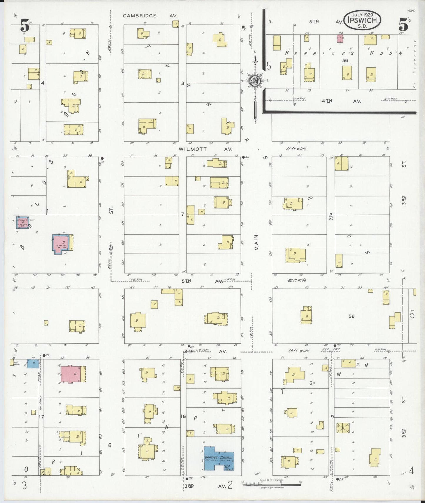 Sanborn Fire Insurance Map from Ipswich, Edmunds County, South Dakota (1929), Sheet #0005 - Historic Sanborn Fire Insurance Map Print, vintage old map wall art, antique decor, genealogy gift, South Dakota South Dakota map